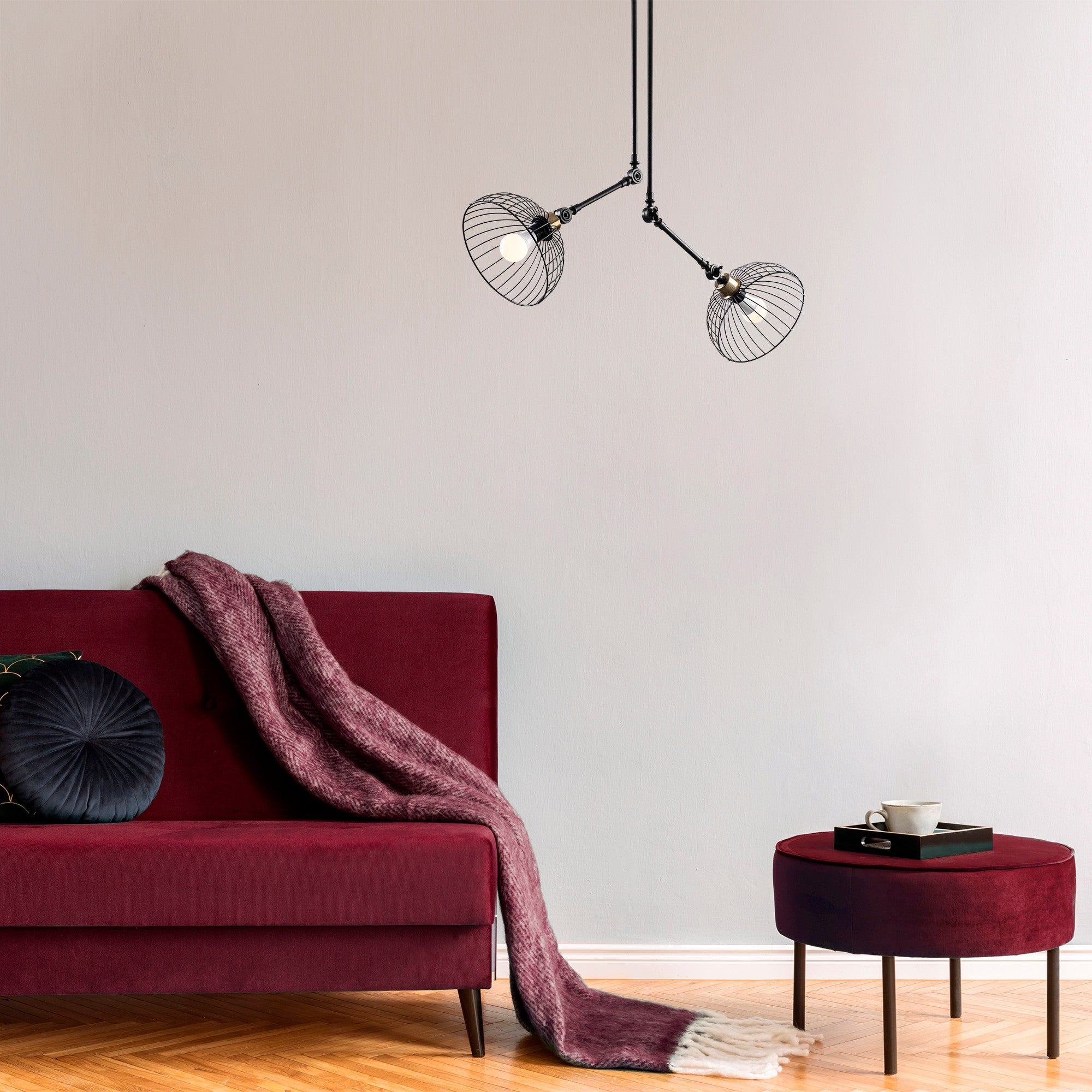 Candeeiro de Teto Industrial Preto, 83 x 83 cm, Altura 98 cm | Corpo de Metal, 2 x E27 máx. 40 W | Design Moderno de Cor Sólida para Decoração Elegante