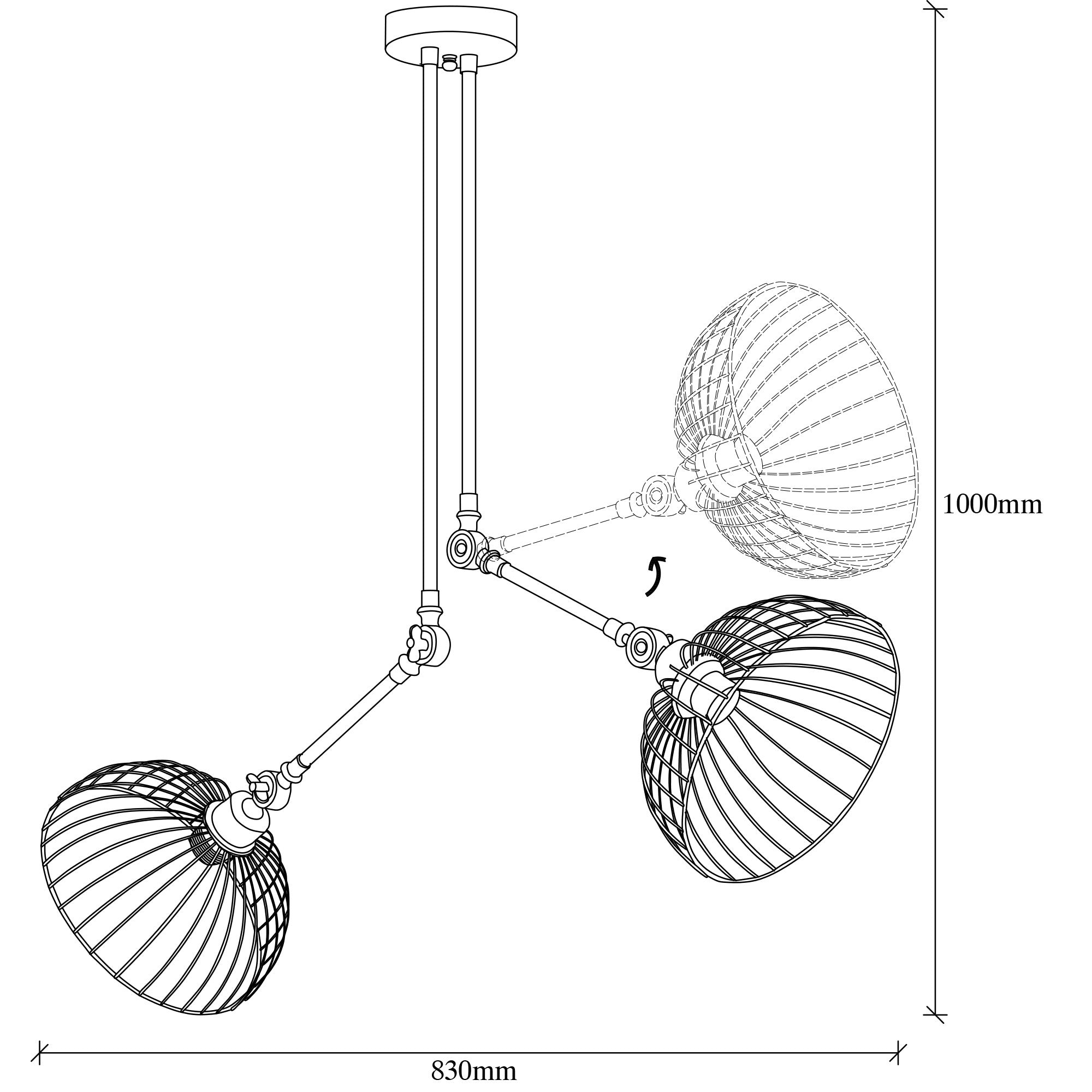 Candeeiro de Teto Industrial Preto, 83 x 83 cm, Altura 98 cm | Corpo de Metal, 2 x E27 máx. 40 W | Design Moderno de Cor Sólida para Decoração Elegante
