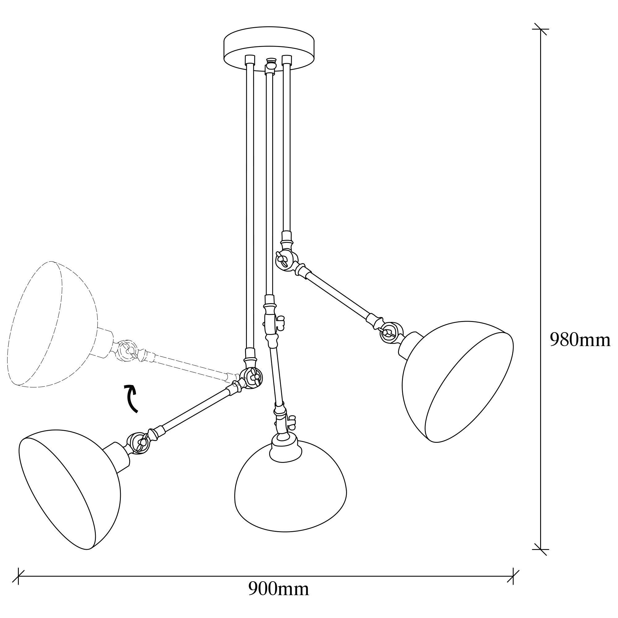 Candeeiro de Teto vintage elegante, corpo de metal, 90 x 90 cm, altura 98 cm | 3 x E27 máx. 40 W | Cor camelo elegante, perfeito para decoração moderna e escandinava