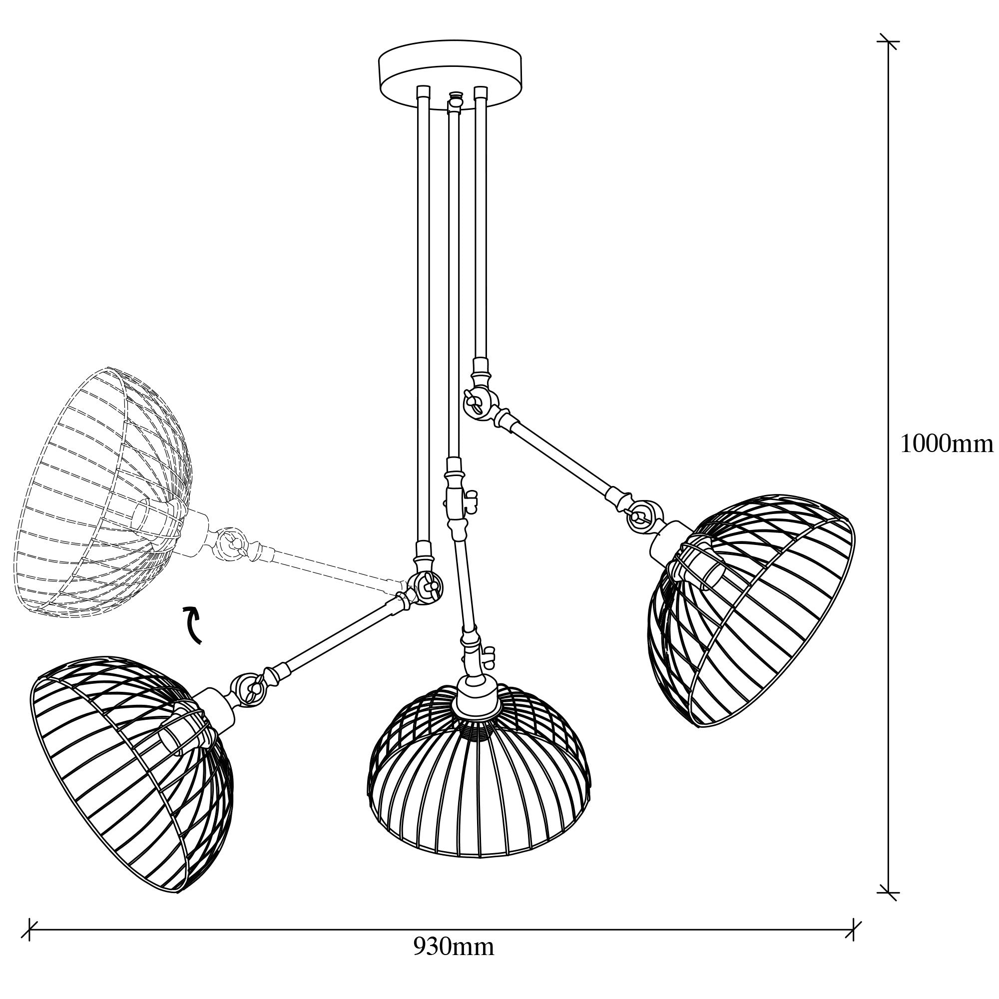 Candeeiro de Teto moderno preto, corpo de metal, 93 x 93 cm, altura 100 cm | 3 x E27 máx. 40 W | Design elegante em cor sólida para iluminação residencial e comercial
