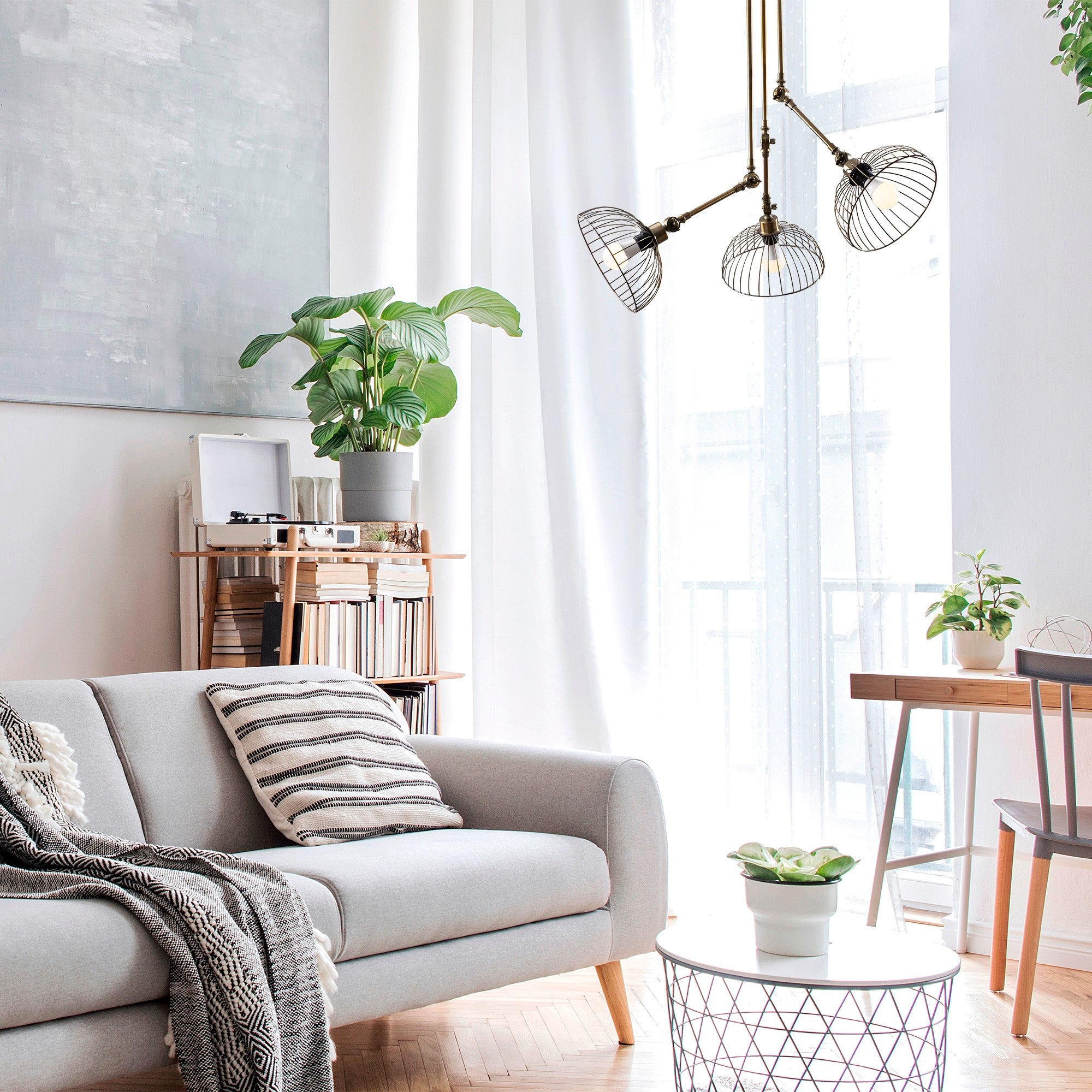 Candeeiro de Teto Vintage Elegante, Corpo em Metal, 93 x 93 cm, Altura 100 cm | 3 x E27 Máx. 40 W | Design Moderno em Cor Sólida para Decoração Elegante