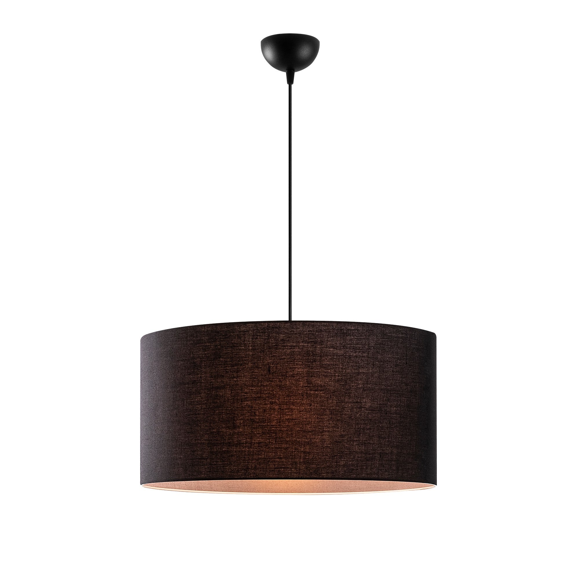 Candeeiro de Teto estilo escandinavo, corpo de metal preto, altura ajustável de 41 a 121 cm, tampa de tecido de 50 cm de diâmetro, soquete E27, iluminação elegante para espaços modernos