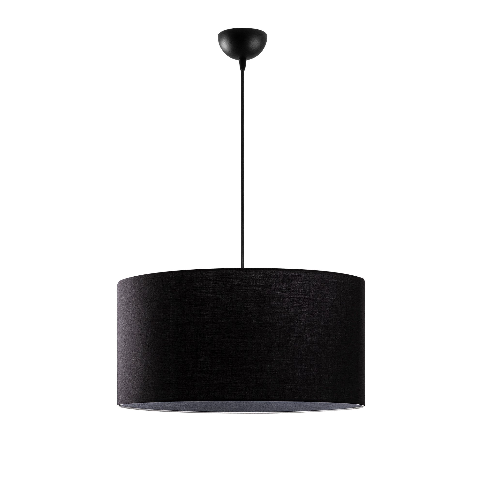 Candeeiro de Teto estilo escandinavo, corpo de metal preto, altura ajustável de 41 a 121 cm, tampa de tecido de 50 cm de diâmetro, soquete E27, iluminação elegante para espaços modernos