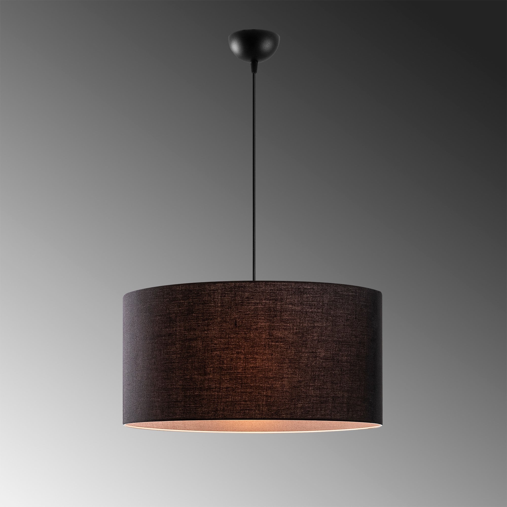 Candeeiro de Teto estilo escandinavo, corpo de metal preto, altura ajustável de 41 a 121 cm, tampa de tecido de 50 cm de diâmetro, soquete E27, iluminação elegante para espaços modernos