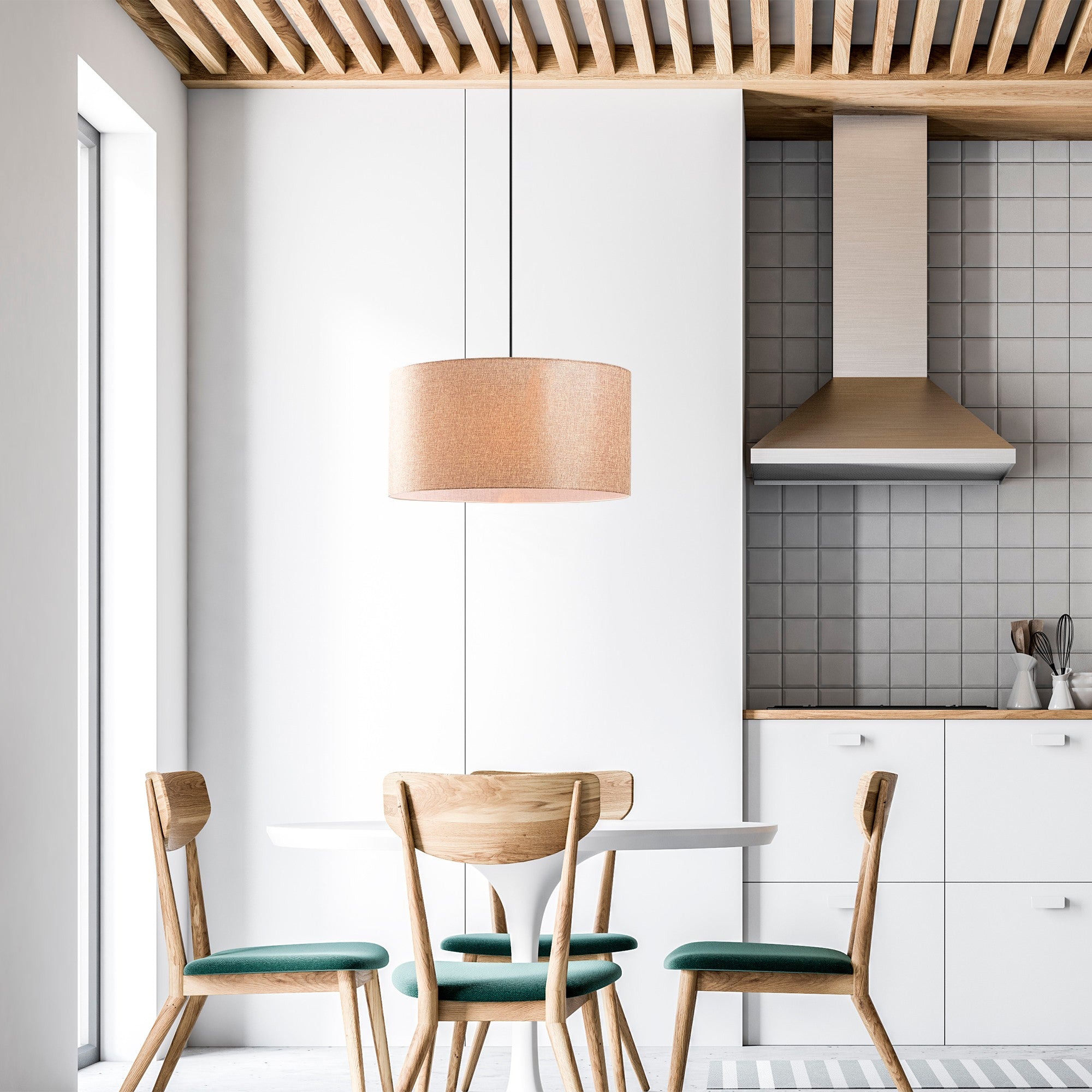 Candeeiro de Teto – altura ajustável de 41 a 121 cm – creme – metal