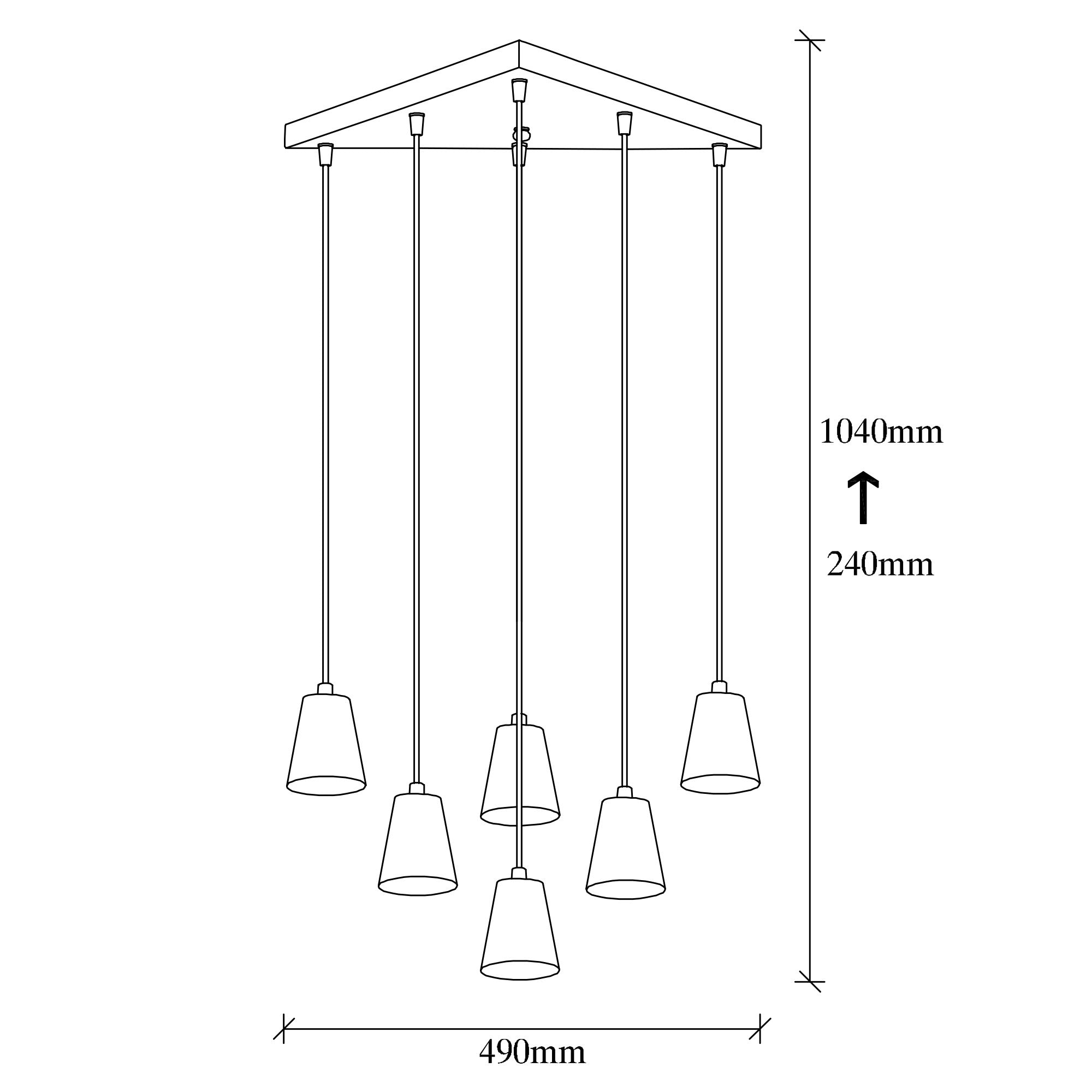 Candeeiro de Teto Vintage Elegante, Corpo em Metal, Altura Ajustável 24-104 cm, 49 x 42 cm | 6 x E27 Máx. 40 W | Iluminação Glamourosa para Espaços Modernos