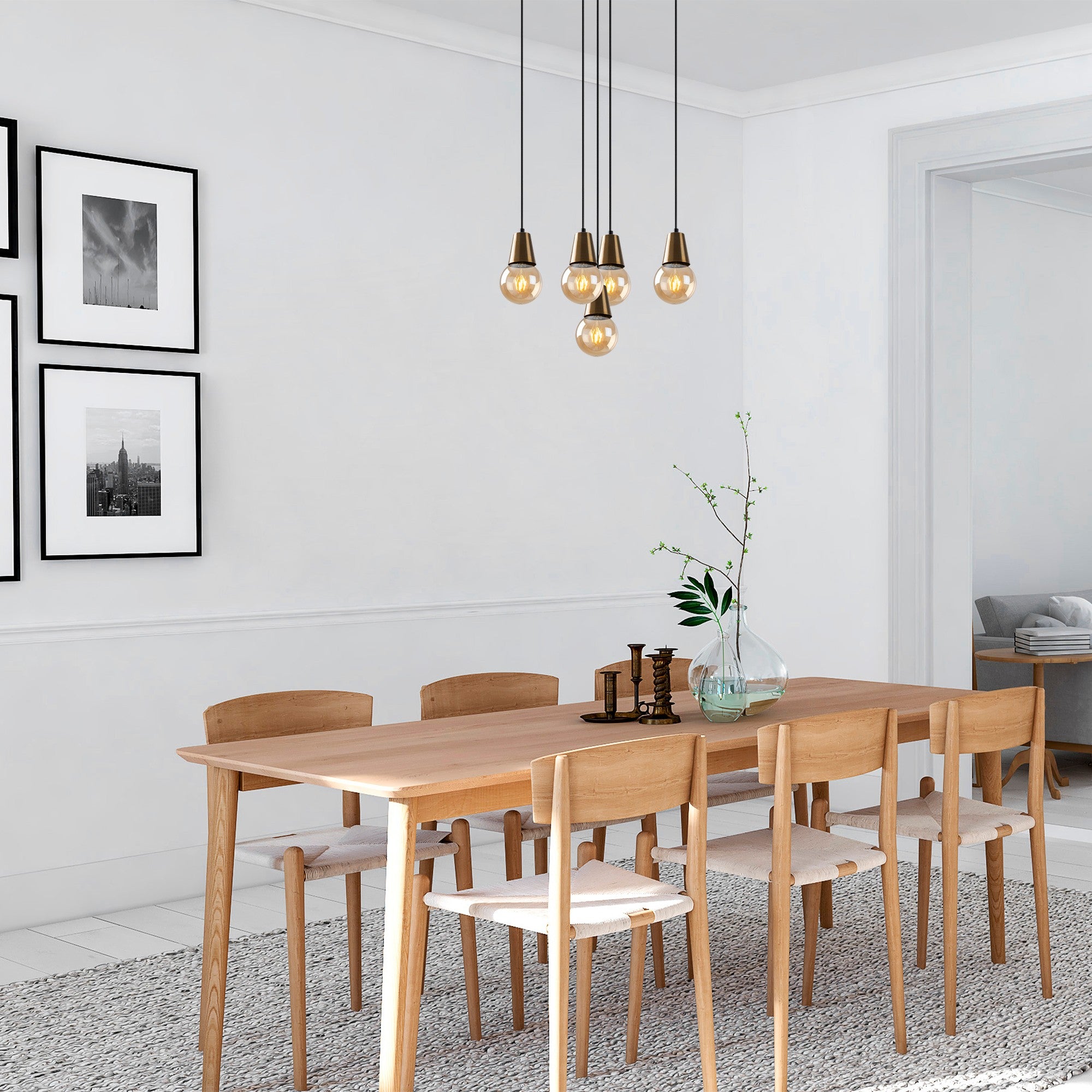 Candeeiro de Teto Vintage Elegante, Altura Ajustável 24-104 cm, Corpo em Metal, 40 x 40 cm, 5 x E27 Máx. 40 W, IP20 | Iluminação Glamourosa para Espaços Modernos