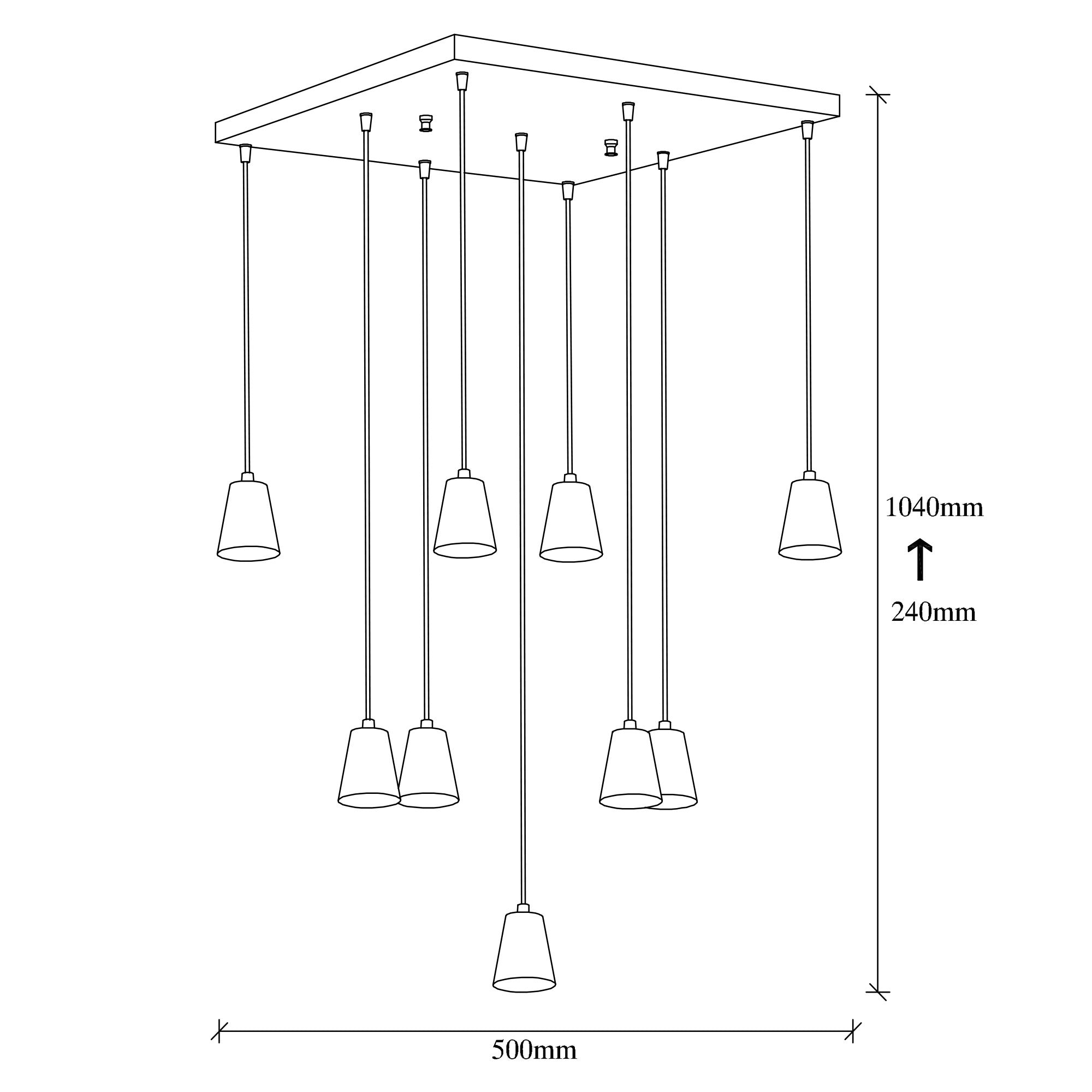Candeeiro de Teto vintage moderno, altura ajustável de 24 a 104 cm, corpo de metal, 50 x 50 cm, 9 x E27 máx. 40 W, design elegante para casa e escritório, IP20