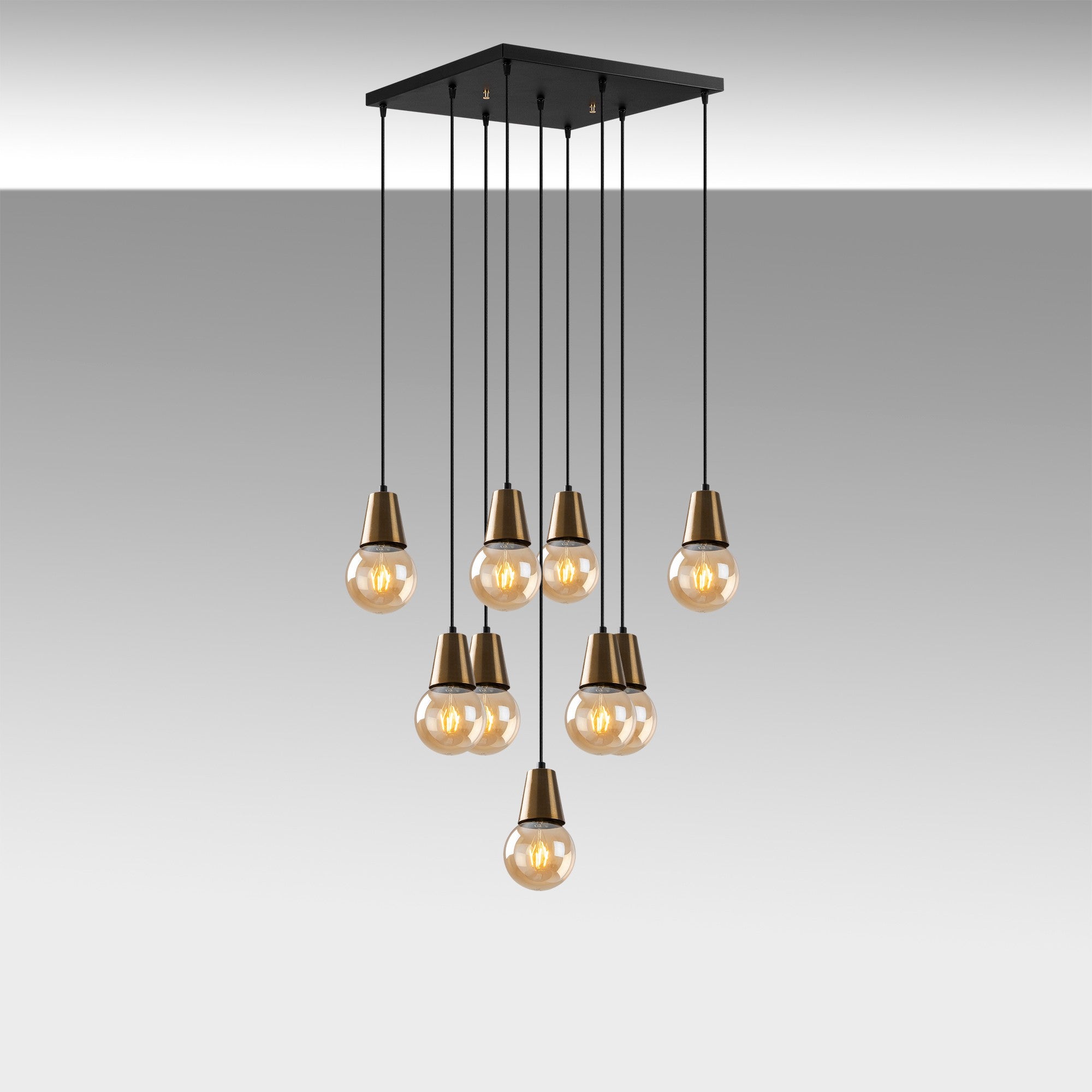 Candeeiro de Teto vintage moderno, altura ajustável de 24 a 104 cm, corpo de metal, 50 x 50 cm, 9 x E27 máx. 40 W, design elegante para casa e escritório, IP20