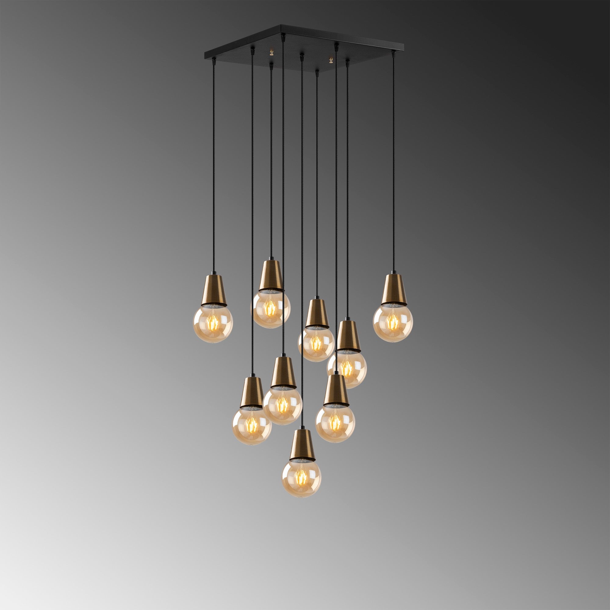 Candeeiro de Teto vintage moderno, altura ajustável de 24 a 104 cm, corpo de metal, 50 x 50 cm, 9 x E27 máx. 40 W, design elegante para casa e escritório, IP20