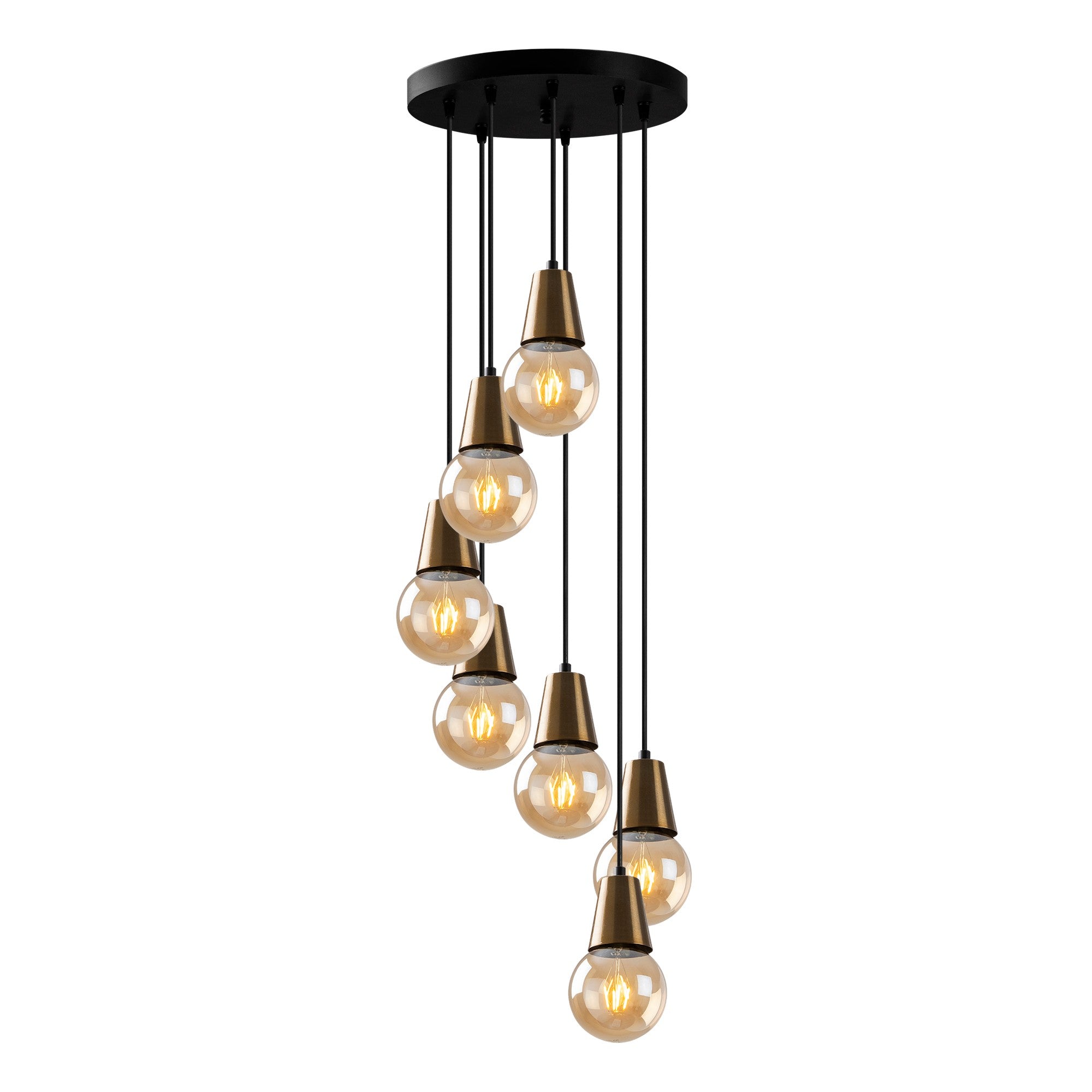 Candeeiro de Teto Vintage Elegante, Corpo em Metal, 50 x 50 cm, Altura Ajustável 24-104 cm, 7 x E27 Máx. 40 W, IP20 | Iluminação Glamourosa para Espaços Modernos