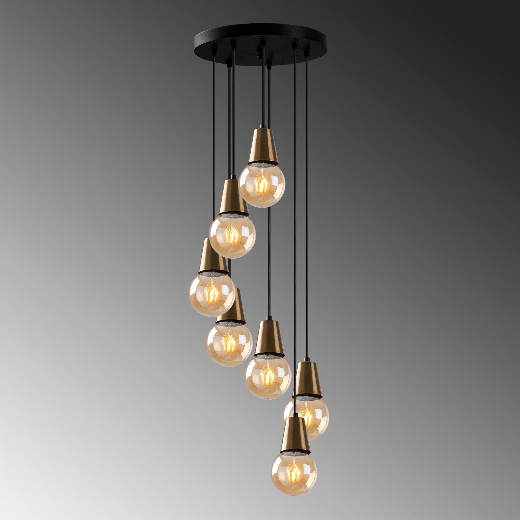 Candeeiro de Teto Vintage Elegante, Corpo em Metal, 50 x 50 cm, Altura Ajustável 24-104 cm, 7 x E27 Máx. 40 W, IP20 | Iluminação Glamourosa para Espaços Modernos