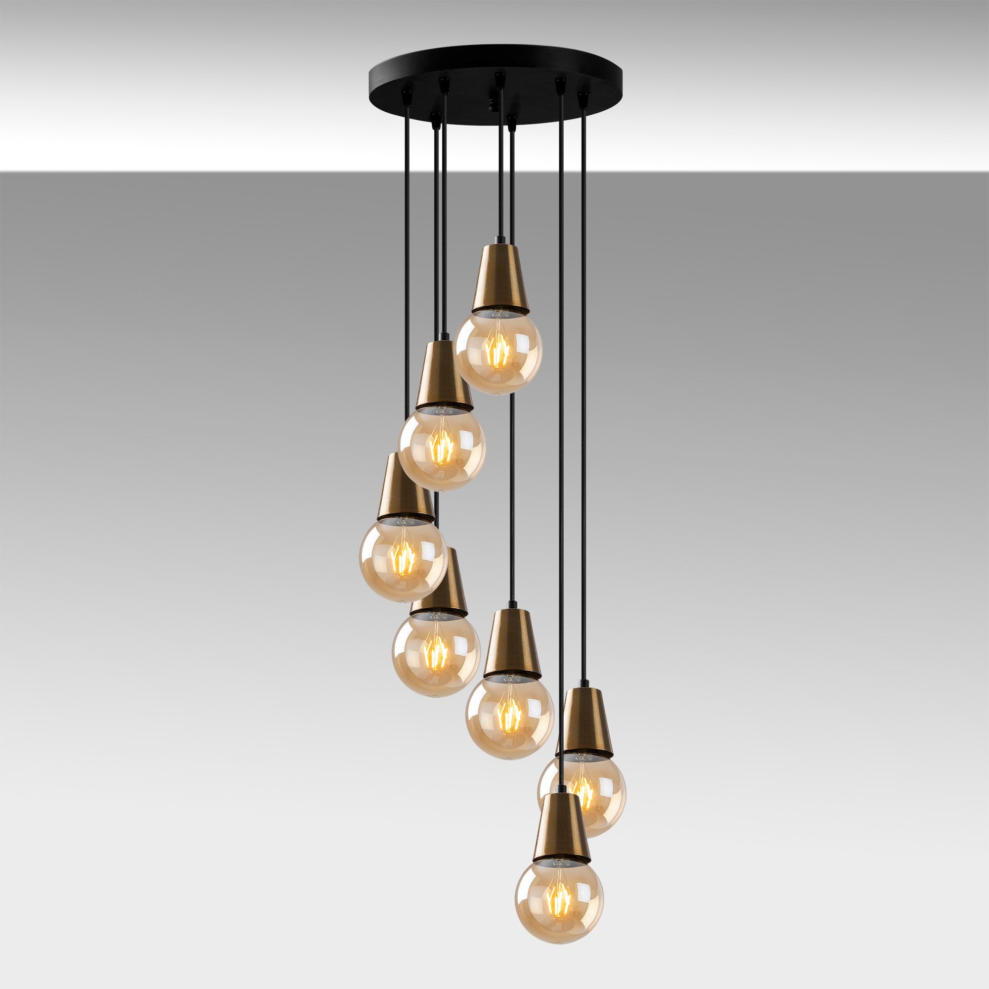 Candeeiro de Teto Vintage Elegante, Corpo em Metal, 50 x 50 cm, Altura Ajustável 24-104 cm, 7 x E27 Máx. 40 W, IP20 | Iluminação Glamourosa para Espaços Modernos