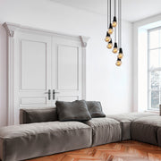 Candeeiro de Teto Industrial Preto, Altura Ajustável 24-104 cm, 50 x 50 cm, Corpo em Metal, 7 x E27 Máx. 40 W, IP20 | Iluminação Moderna para Casa e Escritório