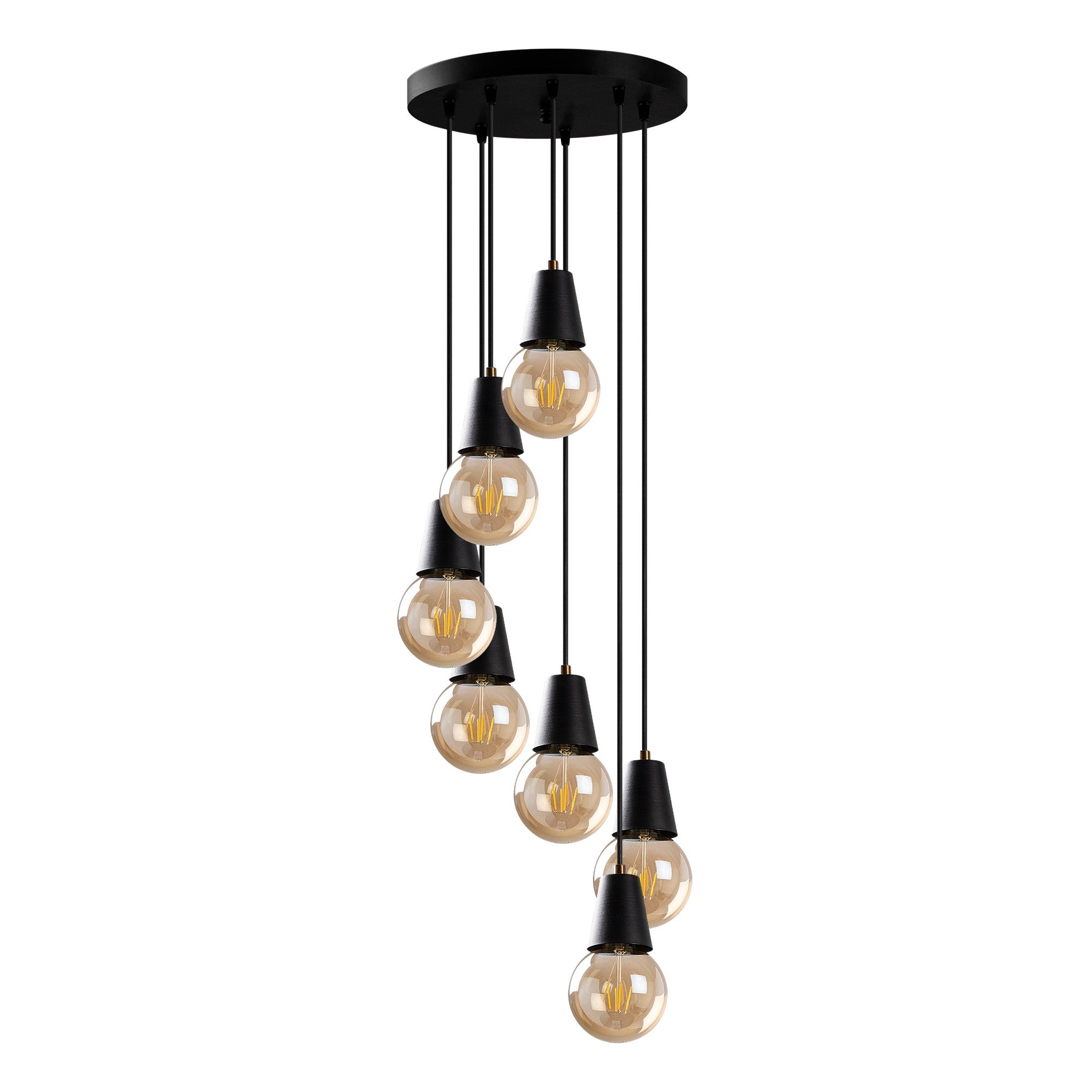 Candeeiro de Teto Industrial Preto, Altura Ajustável 24-104 cm, 50 x 50 cm, Corpo em Metal, 7 x E27 Máx. 40 W, IP20 | Iluminação Moderna para Casa e Escritório