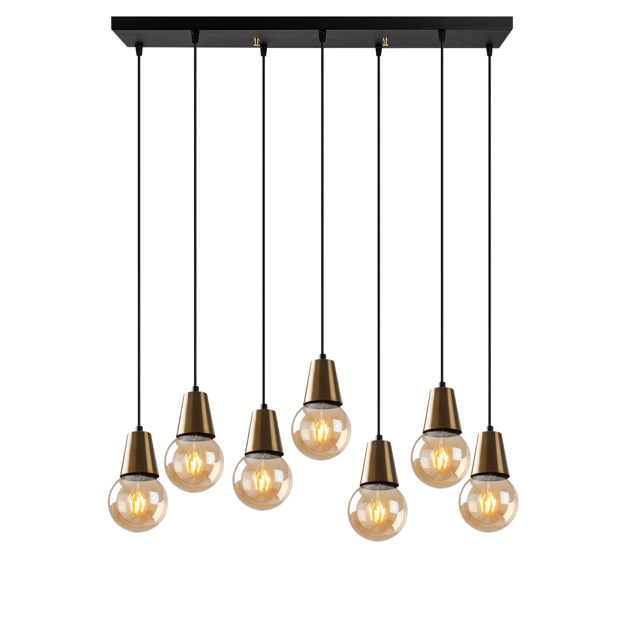 Candeeiro de Teto Vintage Elegante, Corpo em Metal, 80 x 24 cm, Altura Ajustável 25-104 cm, 7 x E27 Máx. 40 W, IP20 | Iluminação Glamourosa para Espaços Modernos