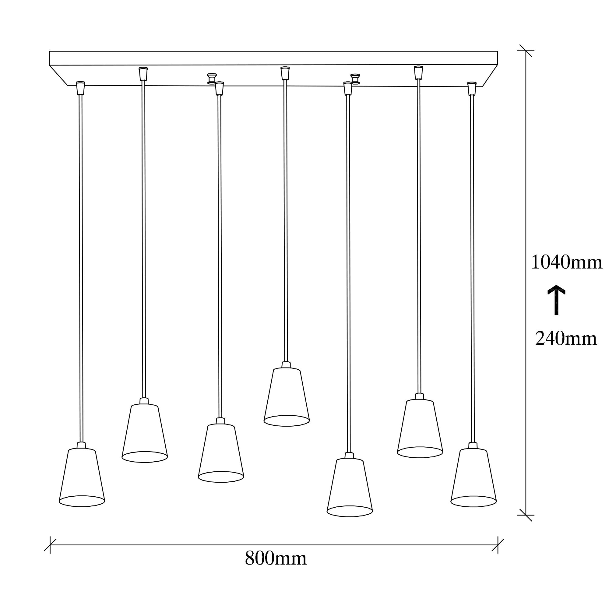 Candeeiro de Teto Vintage Elegante, Corpo em Metal, 80 x 24 cm, Altura Ajustável 25-104 cm, 7 x E27 Máx. 40 W, IP20 | Iluminação Glamourosa para Espaços Modernos