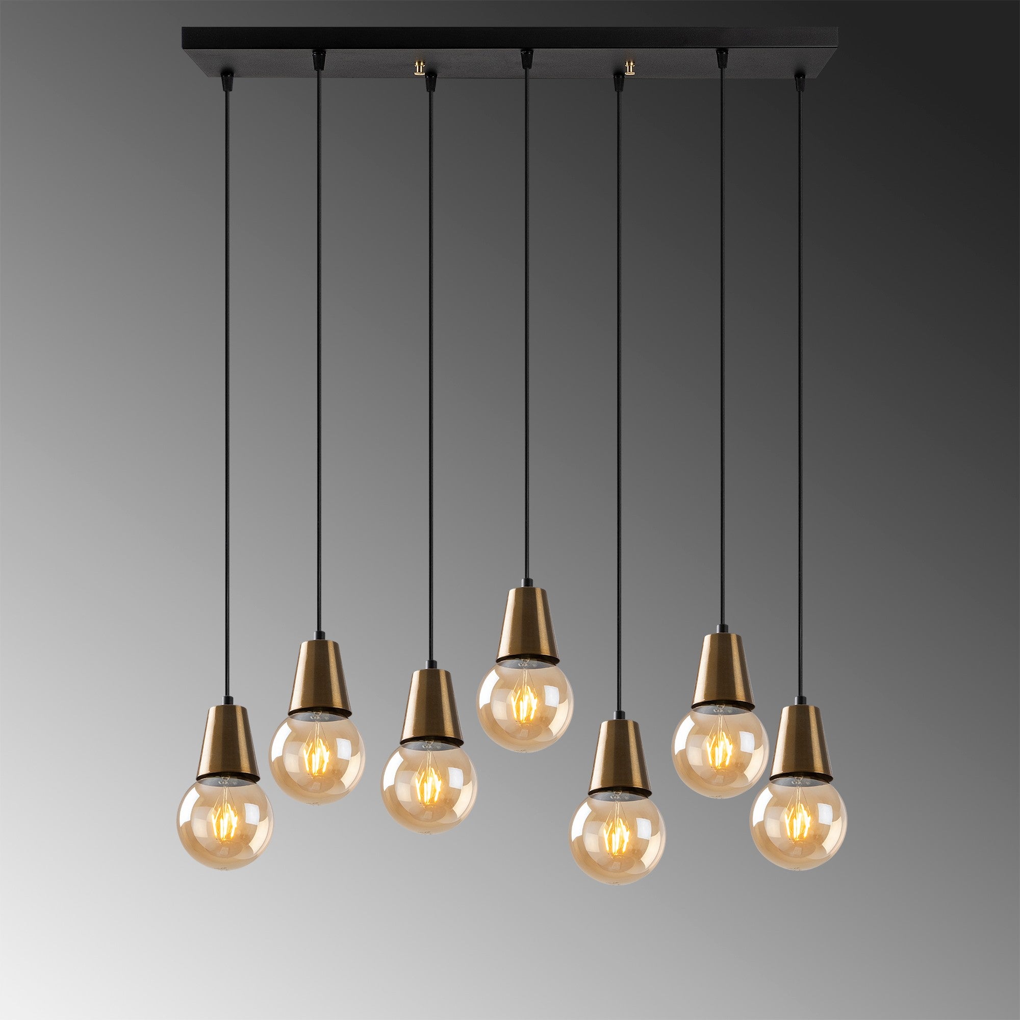 Candeeiro de Teto Vintage Elegante, Corpo em Metal, 80 x 24 cm, Altura Ajustável 25-104 cm, 7 x E27 Máx. 40 W, IP20 | Iluminação Glamourosa para Espaços Modernos
