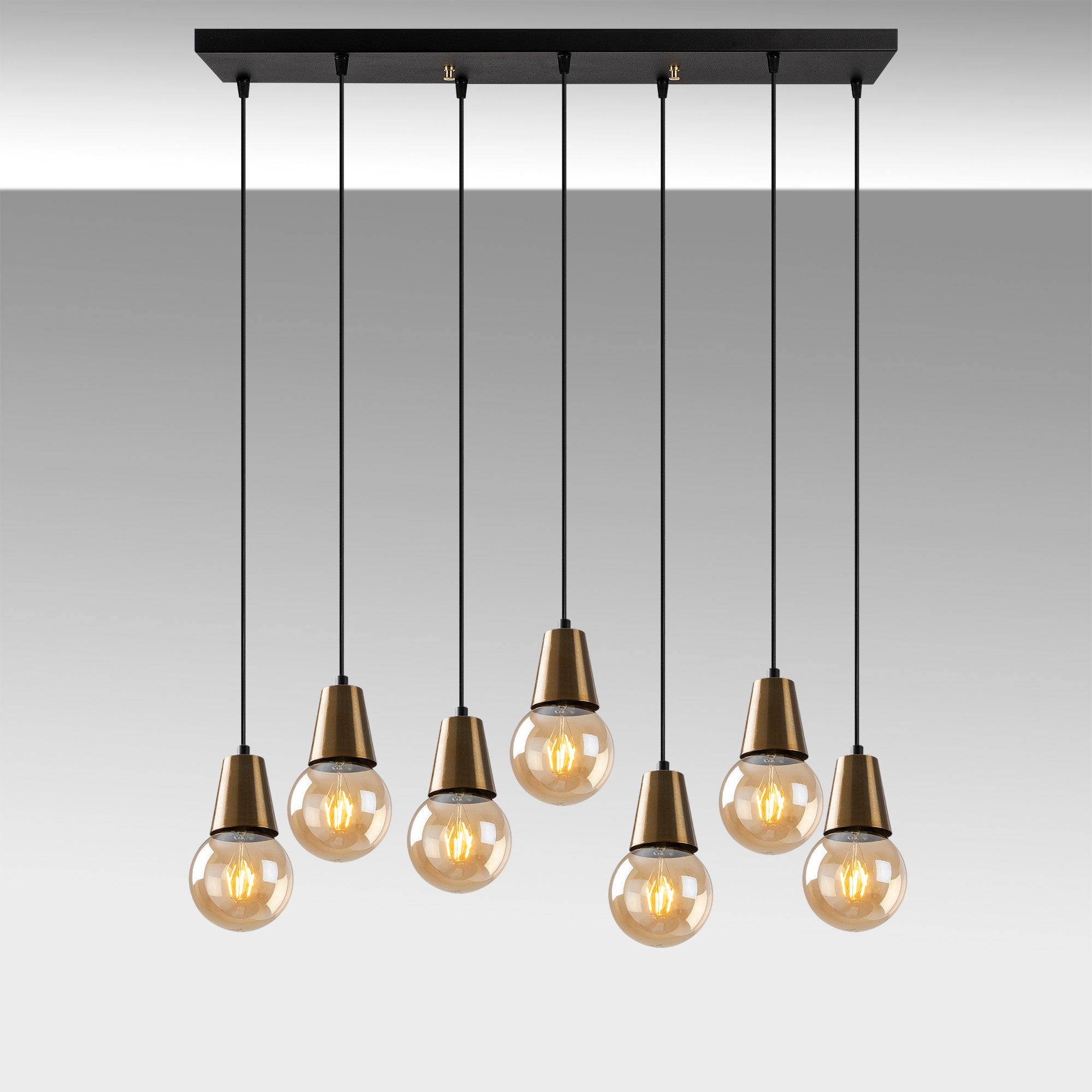 Candeeiro de Teto Vintage Elegante, Corpo em Metal, 80 x 24 cm, Altura Ajustável 25-104 cm, 7 x E27 Máx. 40 W, IP20 | Iluminação Glamourosa para Espaços Modernos