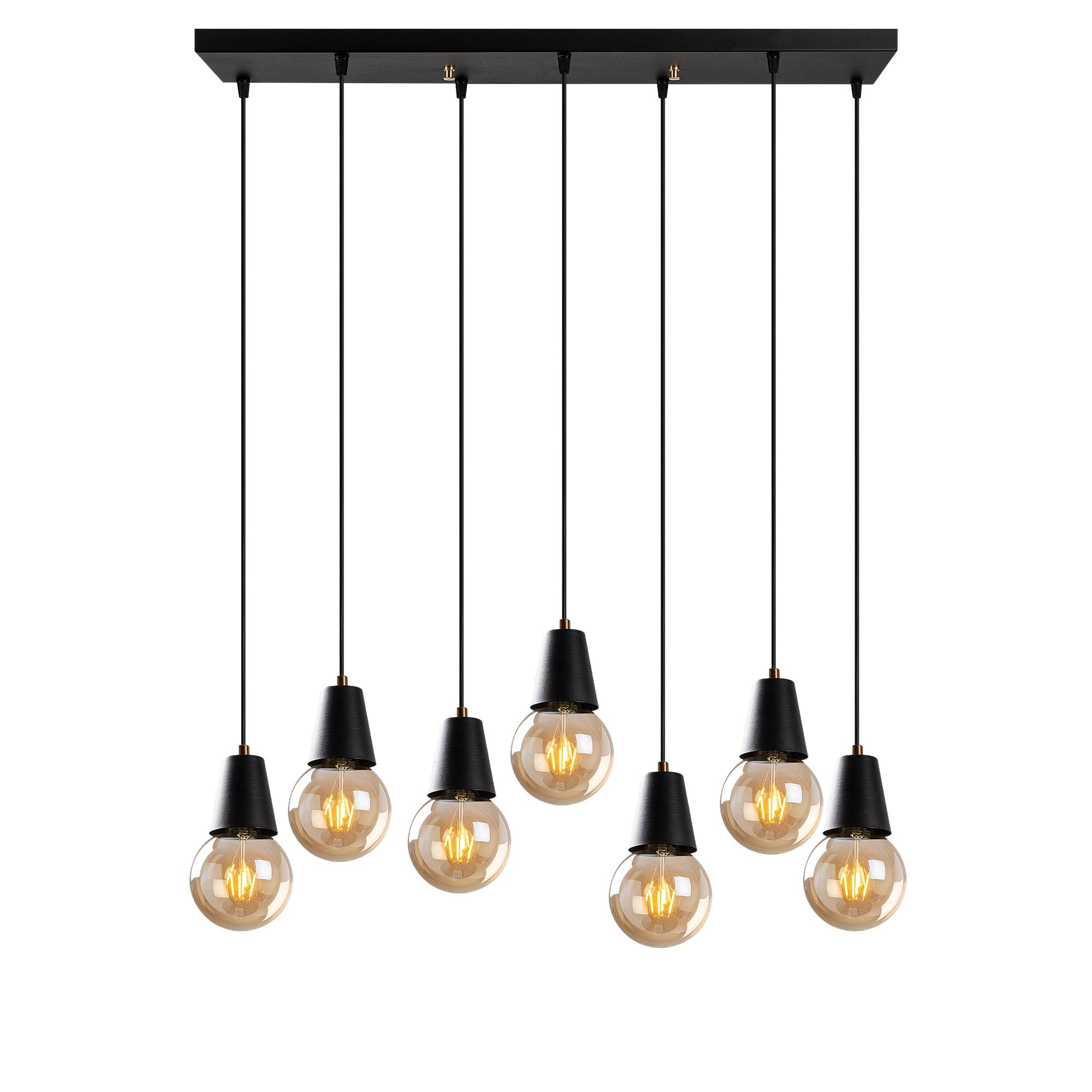 Candeeiro de Teto Industrial Preto, Altura Ajustável 25-104 cm, 80 x 24 cm, Corpo em Metal, 7 x E27 Máx. 40 W, IP20 | Iluminação Moderna para Casa e Escritório