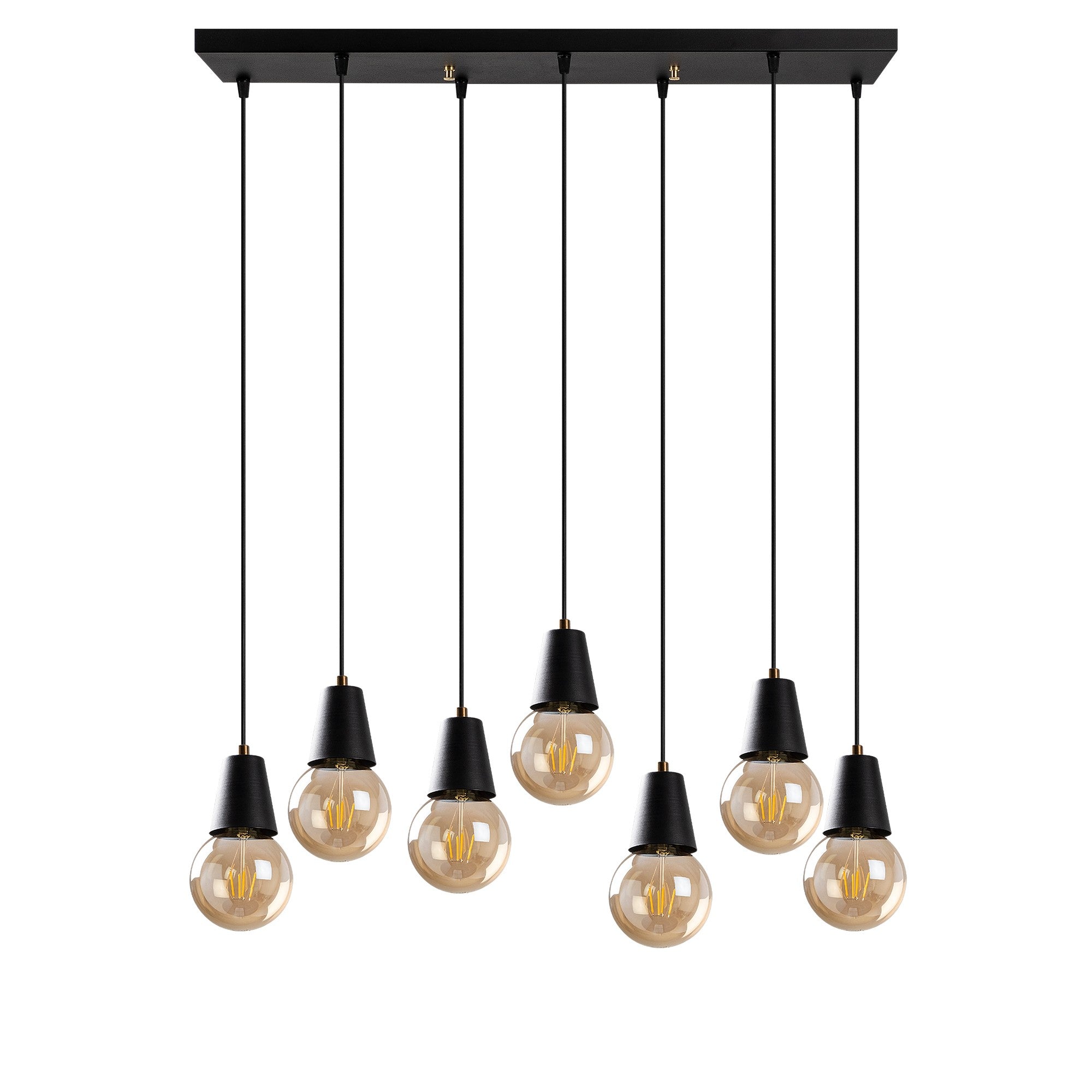 Candeeiro de Teto Industrial Preto, Altura Ajustável 25-104 cm, 80 x 24 cm, Corpo em Metal, 7 x E27 Máx. 40 W, IP20 | Iluminação Moderna para Casa e Escritório