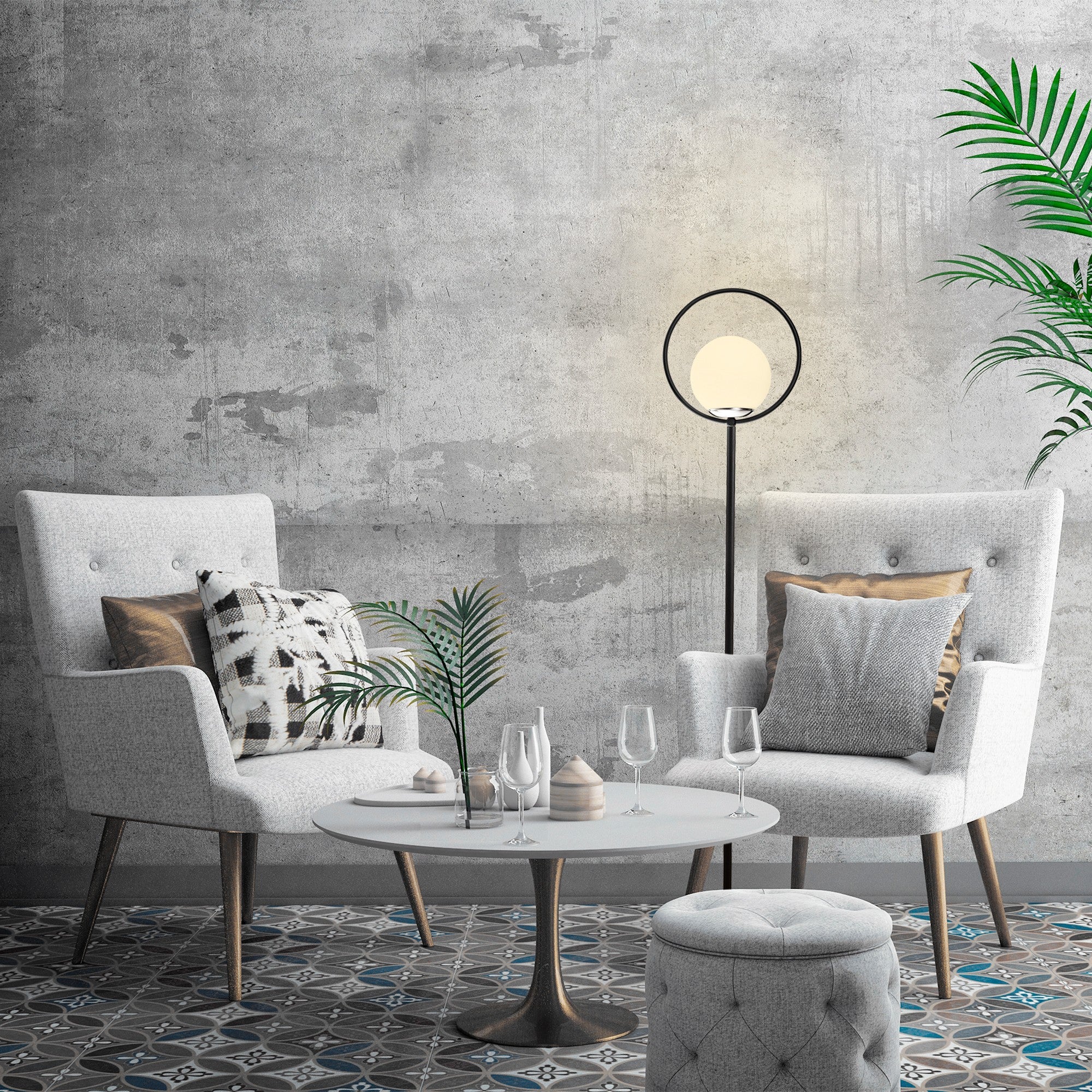 Candeeiro de Pé – 155 cm – Preto e Branco – Metal e Vidro