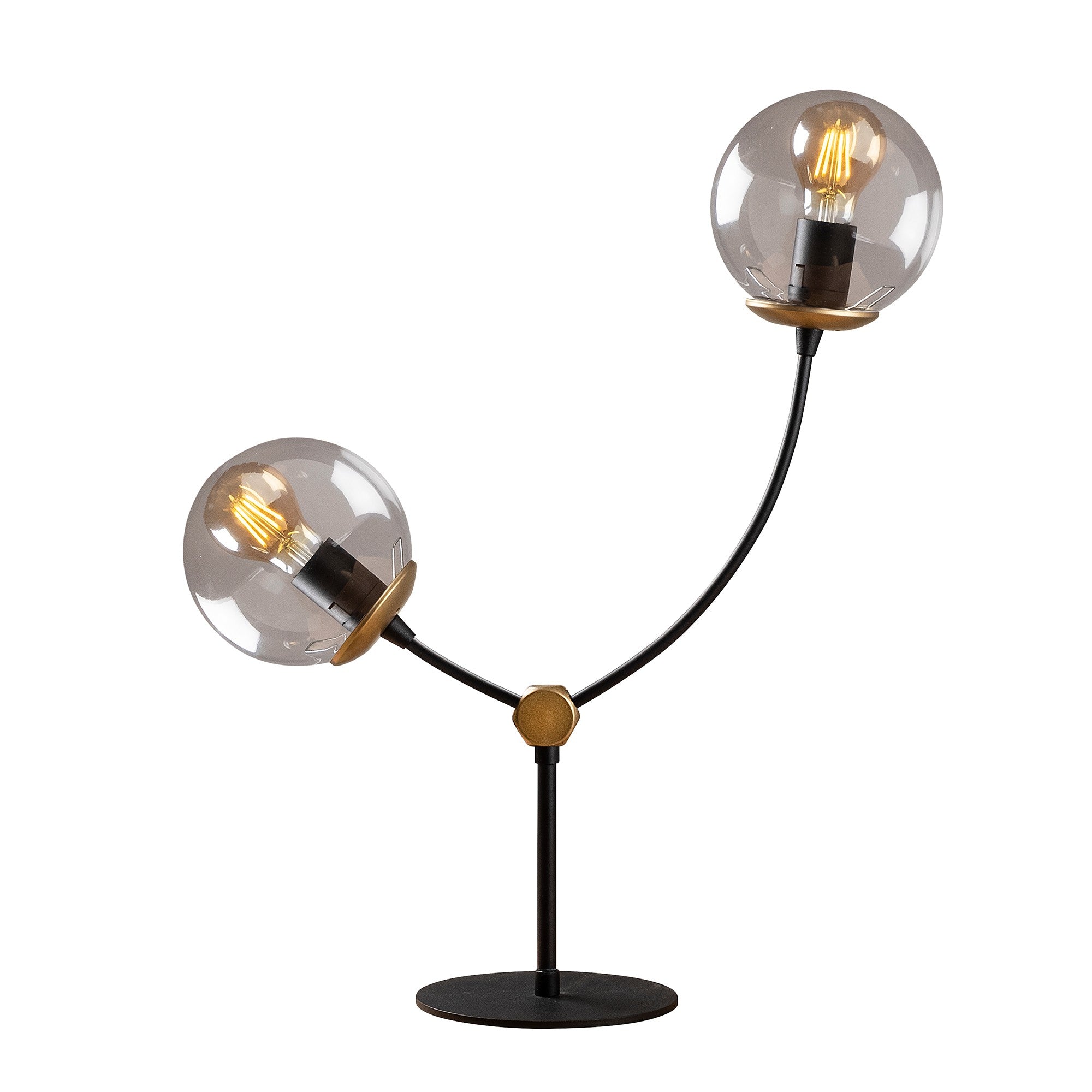 Candeeiro de Mesa Estilo Escandinavo, Corpo em Metal Preto, 48 x 17 cm, Altura 59 cm, Tampa de Vidro, 2 Soquetes E27, Cabo de 200 cm | Solução de Iluminação Elegante e Moderna