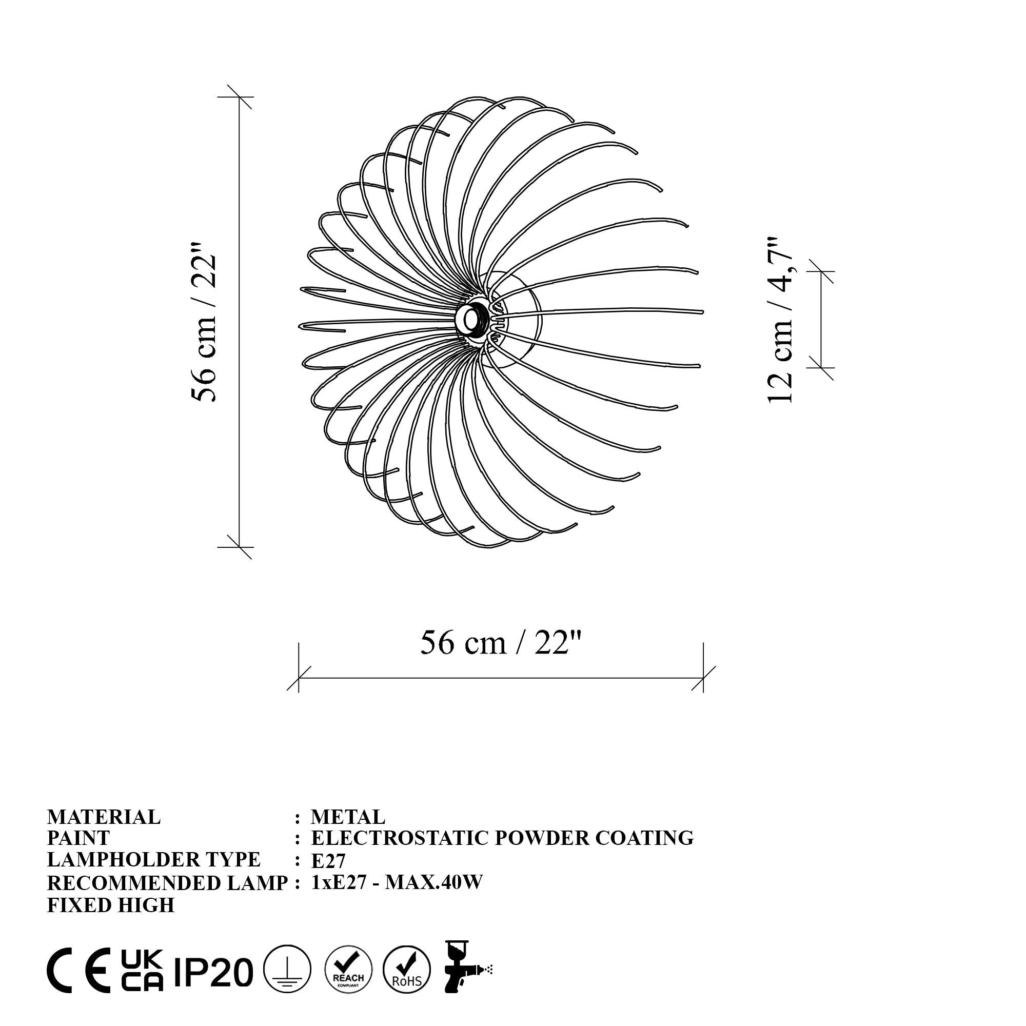 Candeeiro de Parede – 56 x 16 x 56 cm – Dourado – Metal