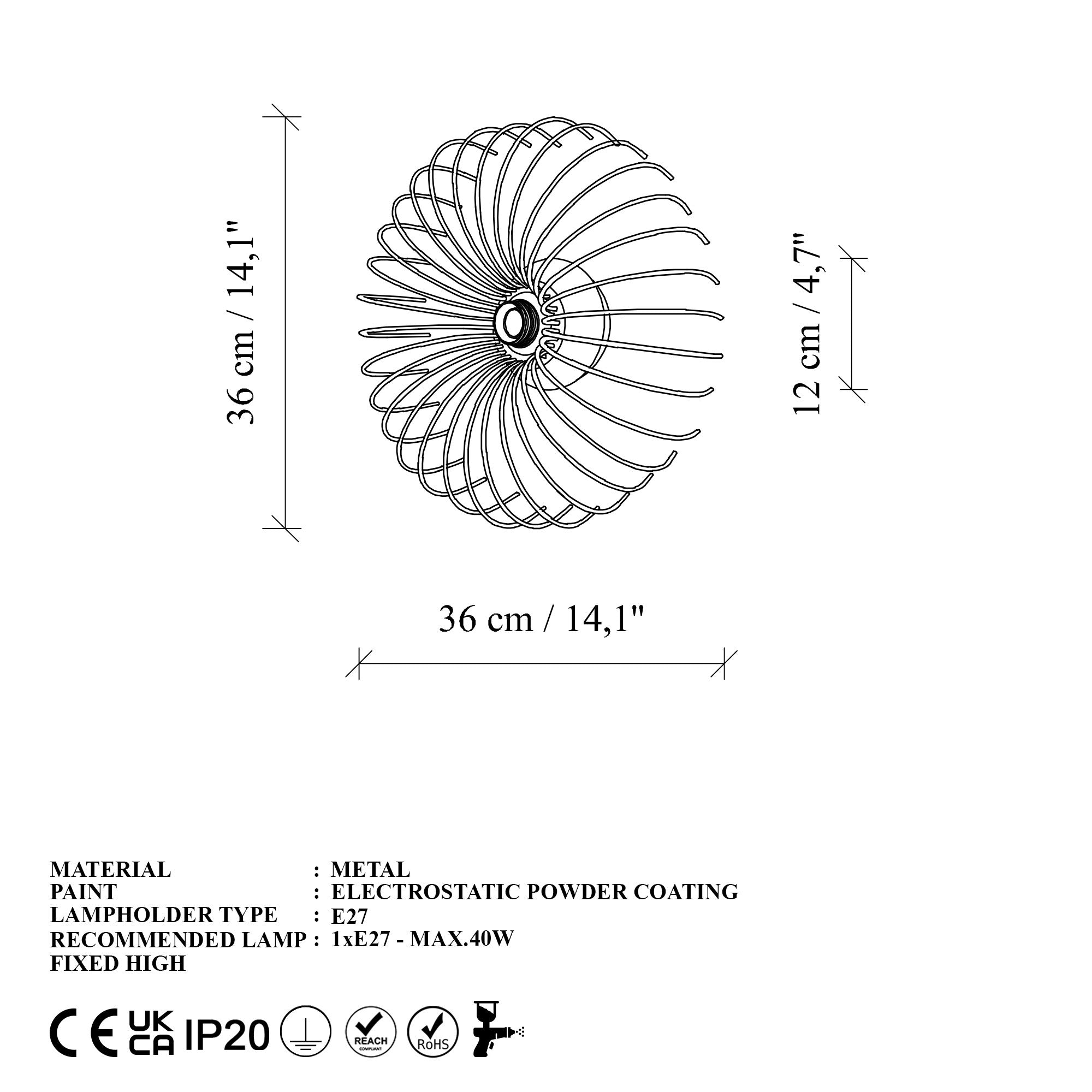 Candeeiro de Parede – 36 x 12 x 36 cm – Dourado – Metal