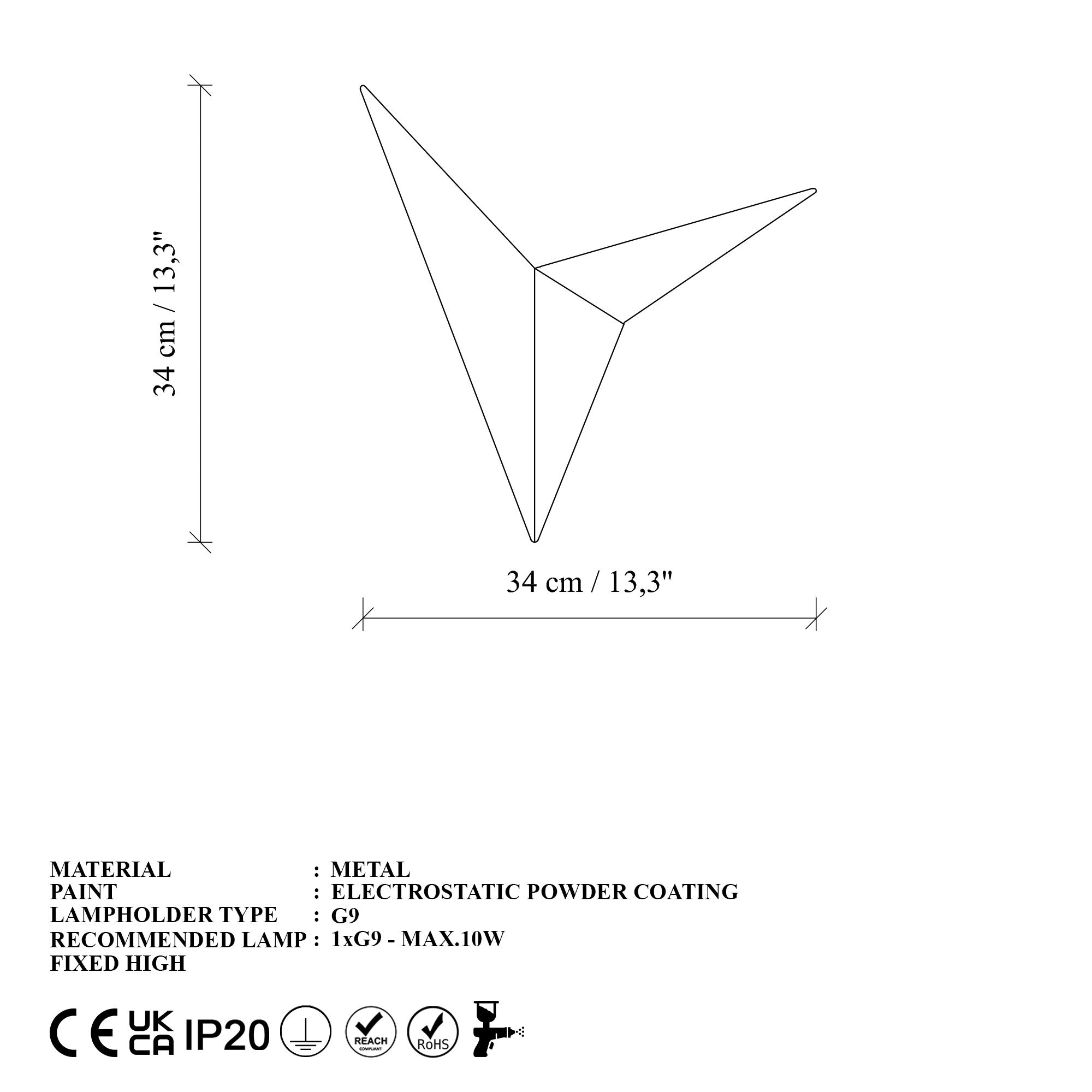Candeeiro de Parede – 34 x 5 x 34 cm – Dourado – Metal