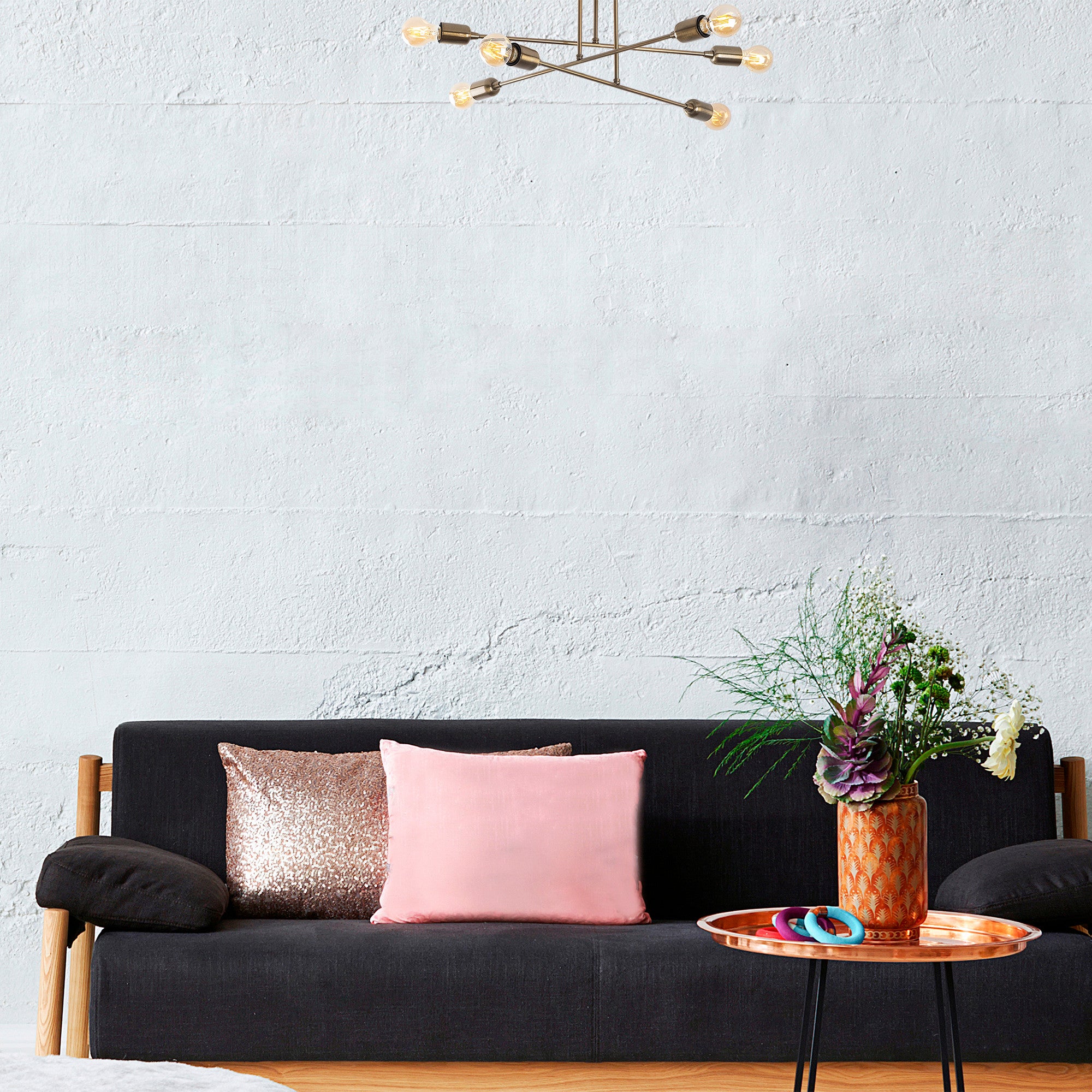 Lustre vintage industrial, corpo de metal, 66 x 66 cm, altura 27 cm | 6 x E27 máx. 40 W | Design moderno em cor sólida para decoração elegante