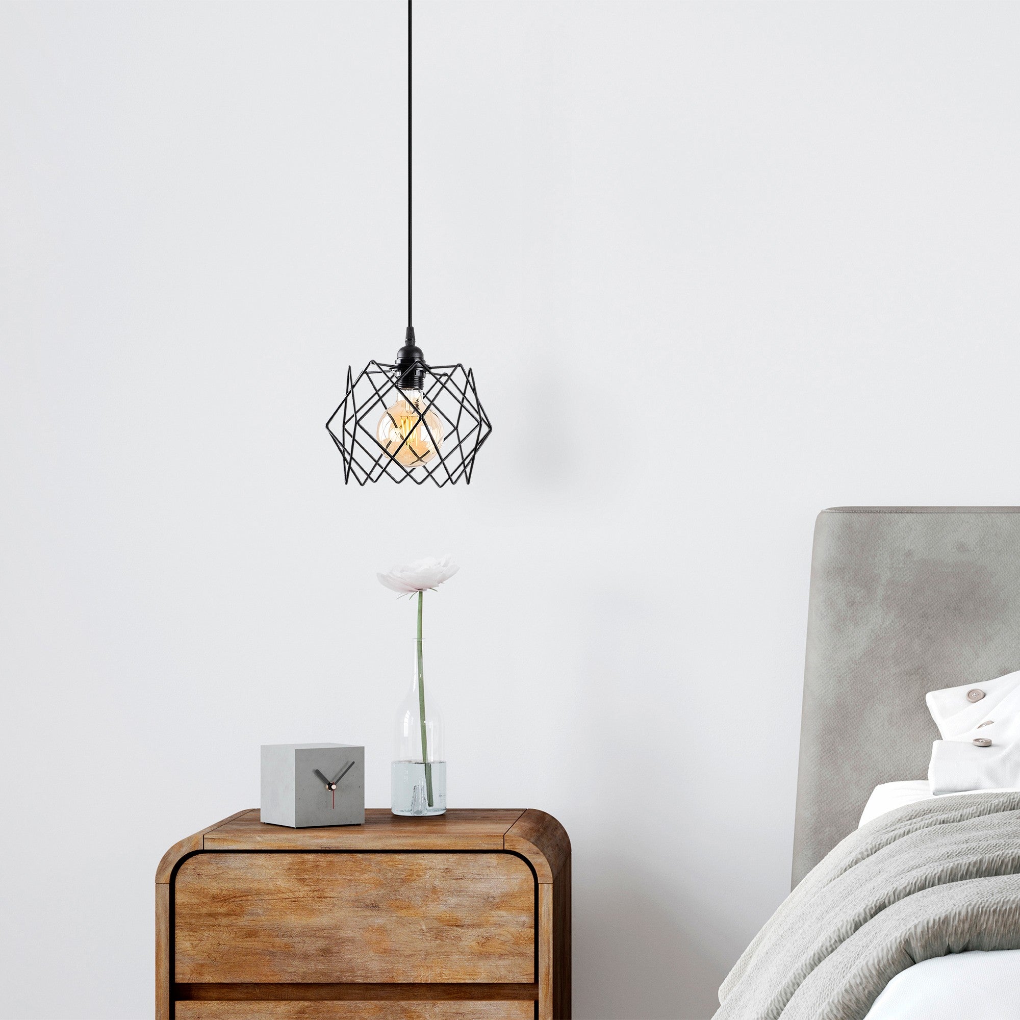 Candeeiro de Teto Industrial, Metal Preto, 24 cm de Diâmetro, Altura Ajustável 30-120 cm, Soquete E27 Máx. 40 W, Iluminação Elegante para Espaços Modernos