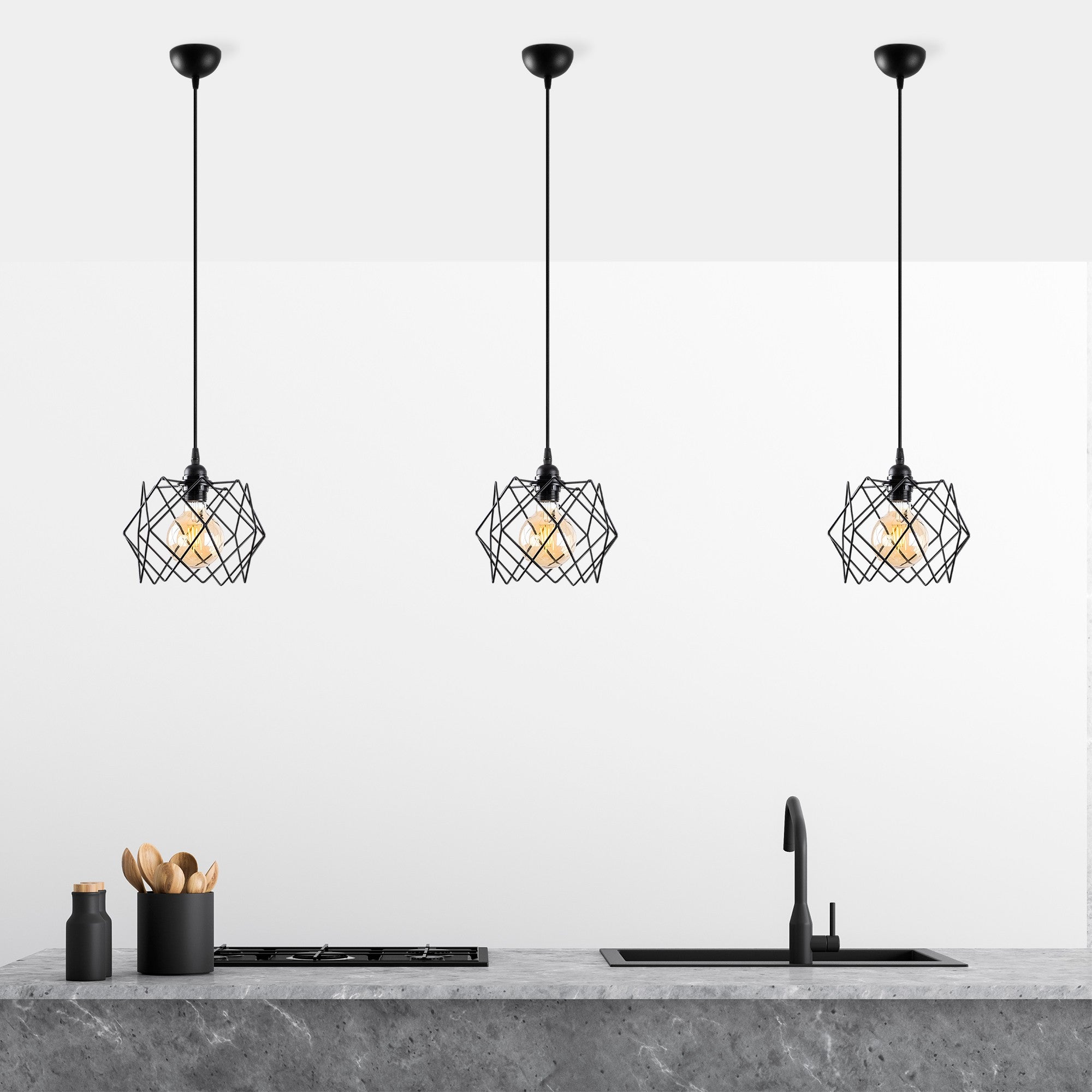Candeeiro de Teto Industrial, Metal Preto, 24 cm de Diâmetro, Altura Ajustável 30-120 cm, Soquete E27 Máx. 40 W, Iluminação Elegante para Espaços Modernos