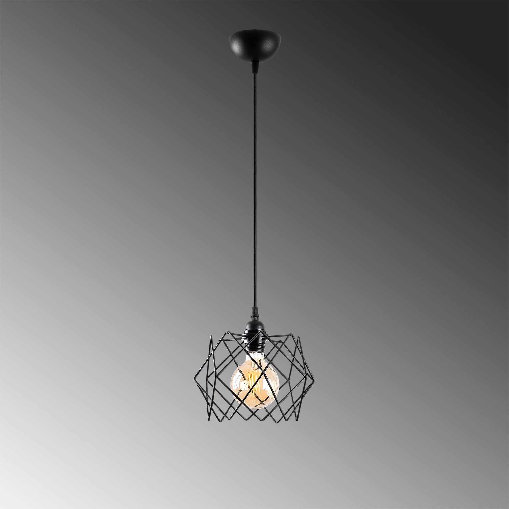 Candeeiro de Teto Industrial, Metal Preto, 24 cm de Diâmetro, Altura Ajustável 30-120 cm, Soquete E27 Máx. 40 W, Iluminação Elegante para Espaços Modernos