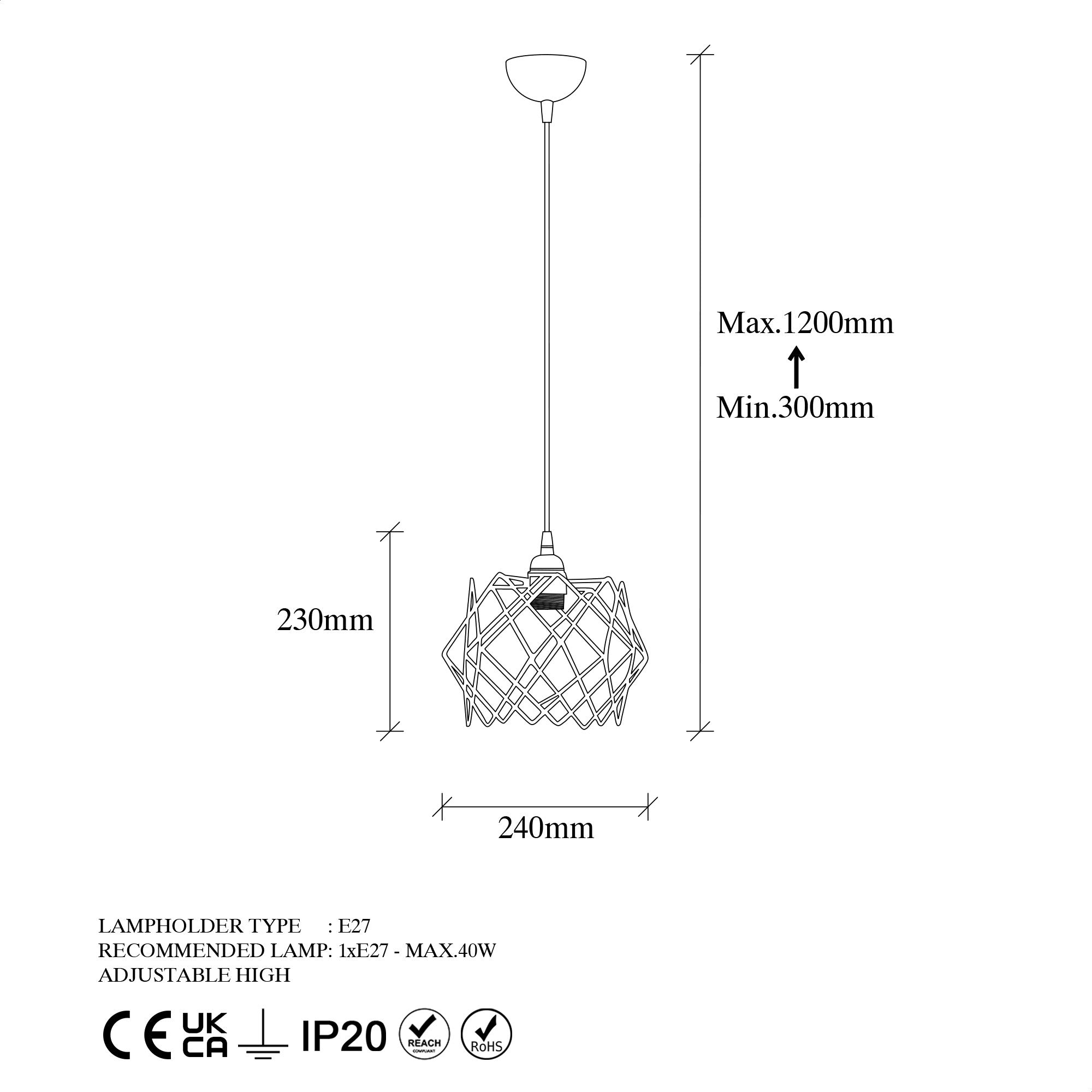 Candeeiro de Teto Industrial, Metal Preto, 24 cm de Diâmetro, Altura Ajustável 30-120 cm, Soquete E27 Máx. 40 W, Iluminação Elegante para Espaços Modernos