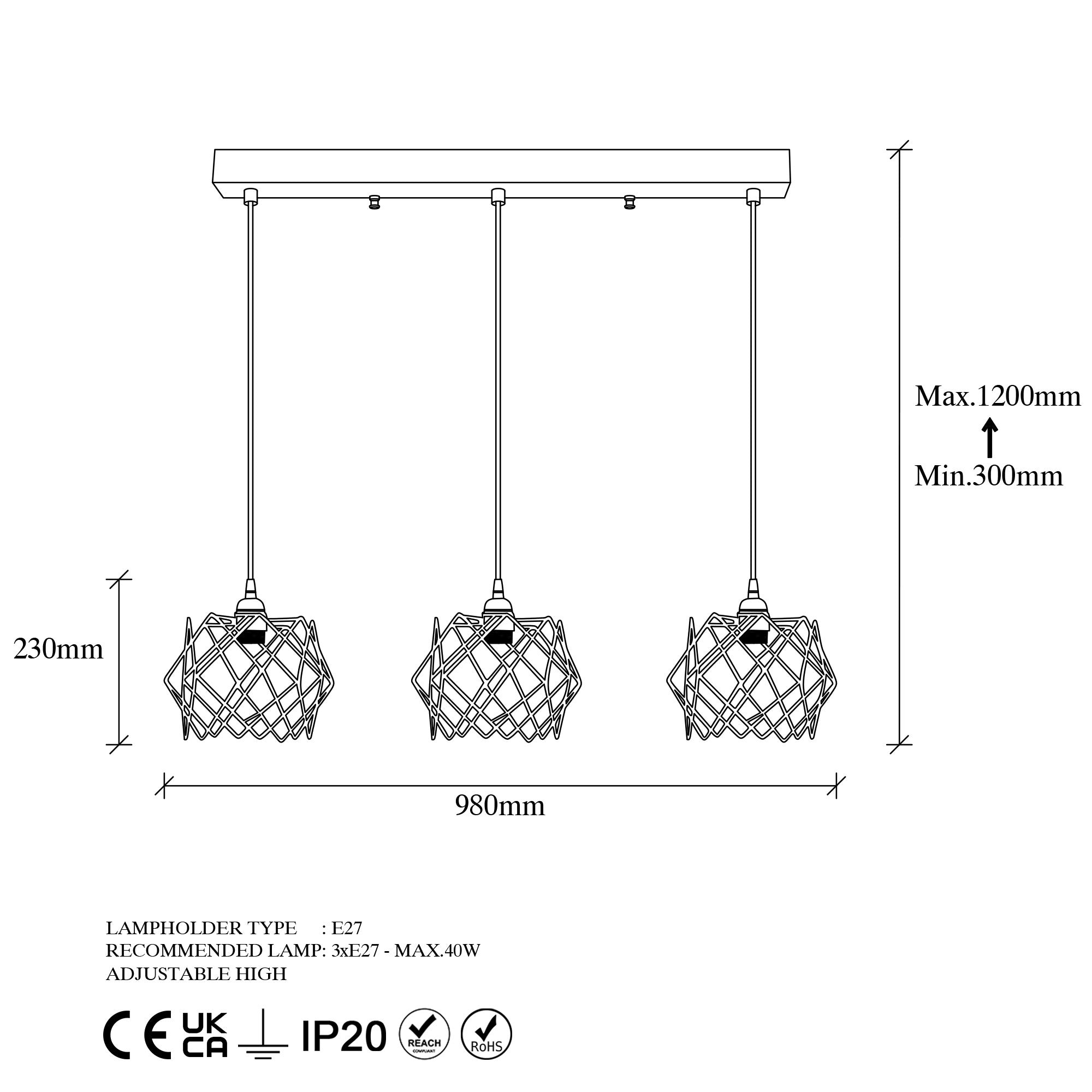 Candeeiro de Teto Industrial – 98 x 24 cm – Preto – Metal