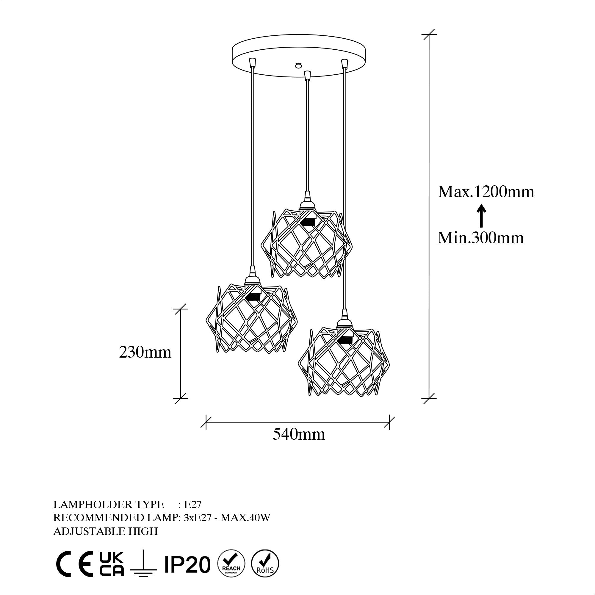 Candeeiro de Teto Industrial – 54 cm de Diâmetro – Preto – Metal