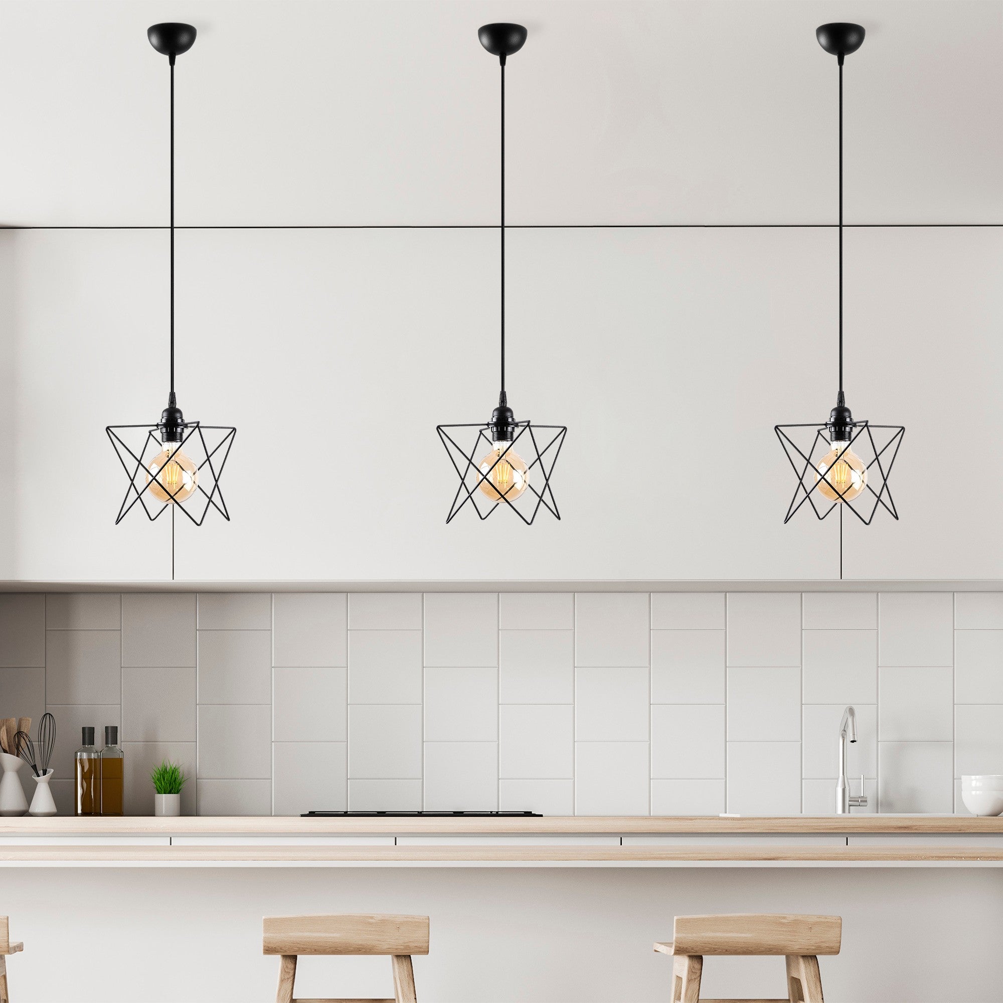 Candeeiro de Teto Industrial, Metal Preto, 24 cm de Diâmetro, Altura Ajustável 30-120 cm, Soquete E27 Máx. 40 W, Iluminação Elegante para Espaços Modernos