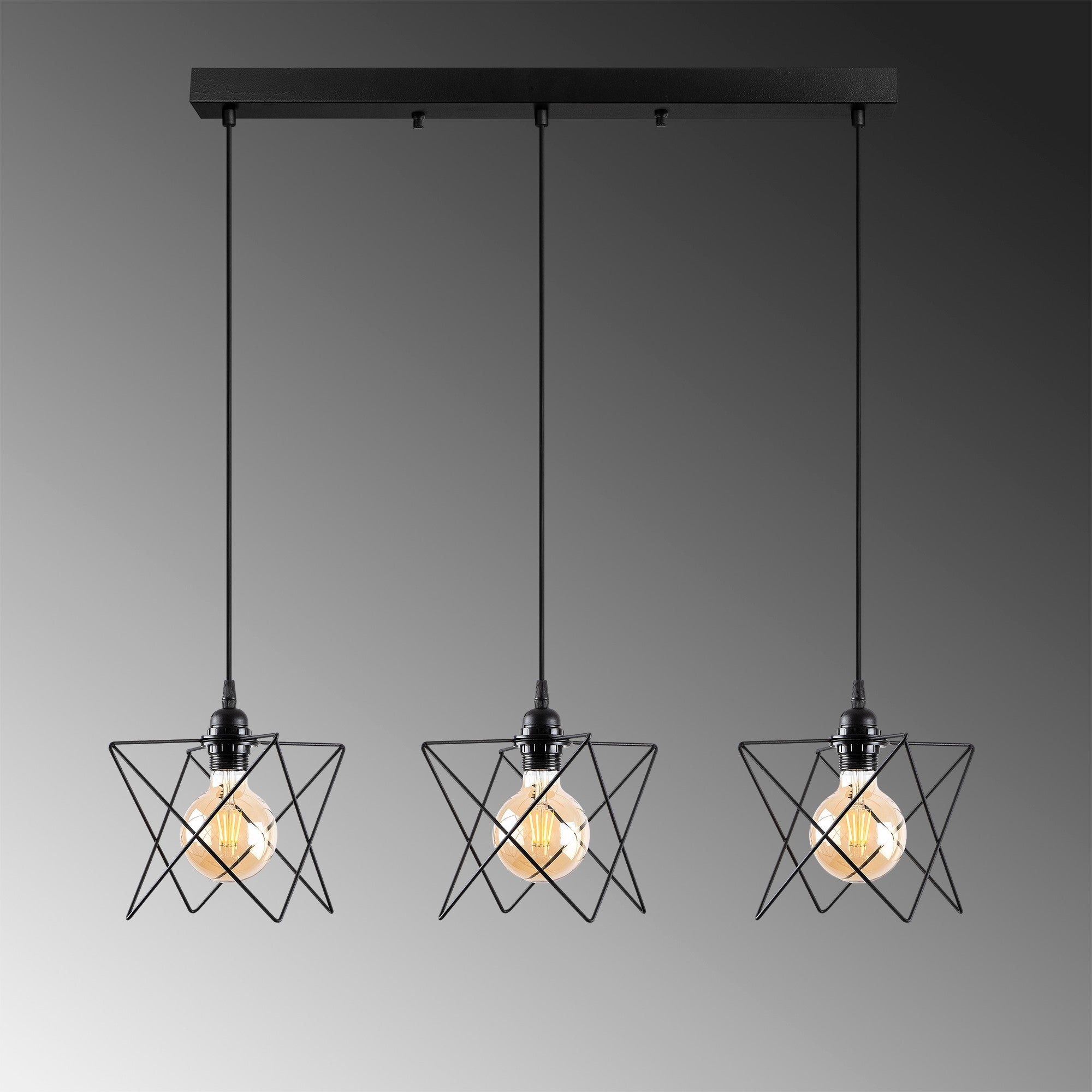 Candeeiro de Teto Industrial, Corpo em Metal Preto, Altura Ajustável 30-120 cm, 98 x 24 cm, 3 Soquetes E27, IP20 | Perfeito para Decoração Moderna de Casa e Escritório