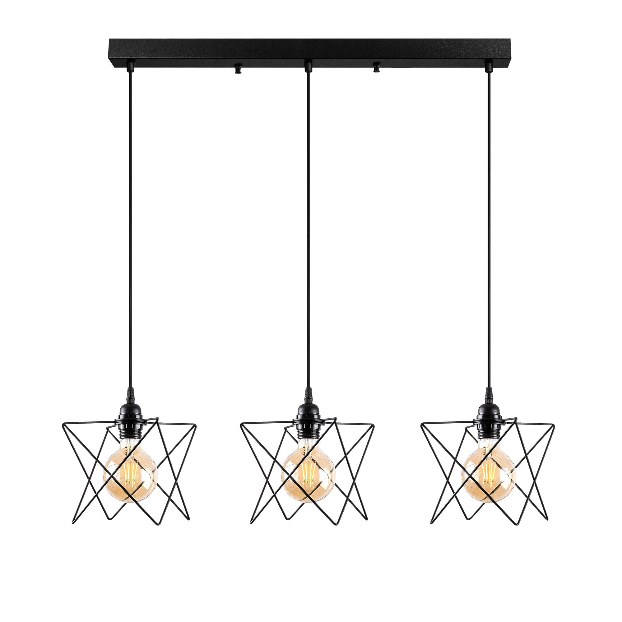 Candeeiro de Teto Industrial, Corpo em Metal Preto, Altura Ajustável 30-120 cm, 98 x 24 cm, 3 Soquetes E27, IP20 | Perfeito para Decoração Moderna de Casa e Escritório