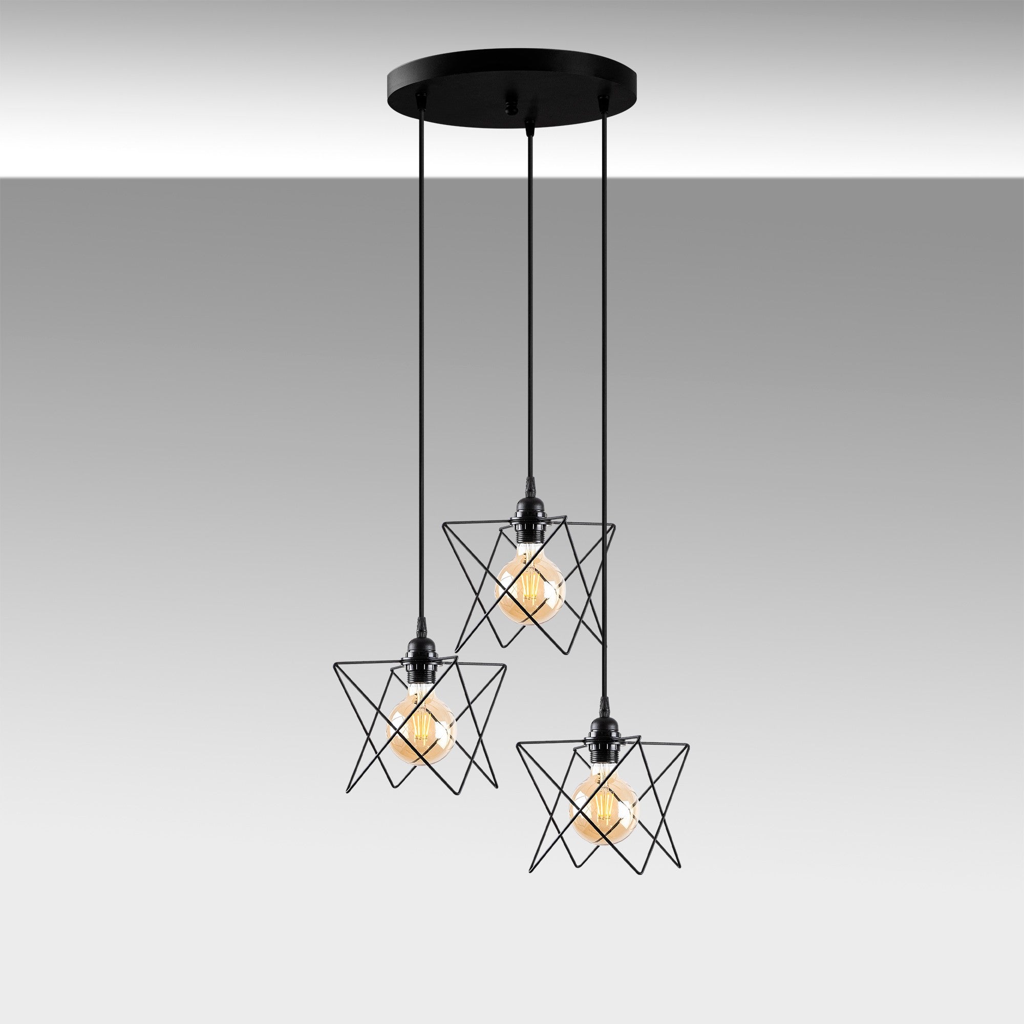 Candeeiro de Teto Industrial, Metal Preto, 54 cm de Diâmetro, Altura Ajustável 30-120 cm, 3 x E27 Máx. 40 W, Iluminação Elegante para Espaços Modernos, IP20