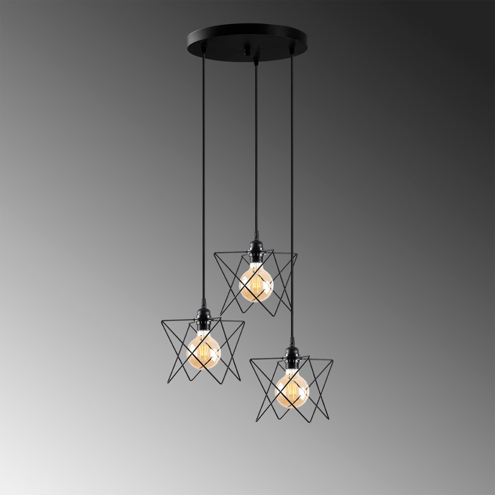 Candeeiro de Teto Industrial, Metal Preto, 54 cm de Diâmetro, Altura Ajustável 30-120 cm, 3 x E27 Máx. 40 W, Iluminação Elegante para Espaços Modernos, IP20
