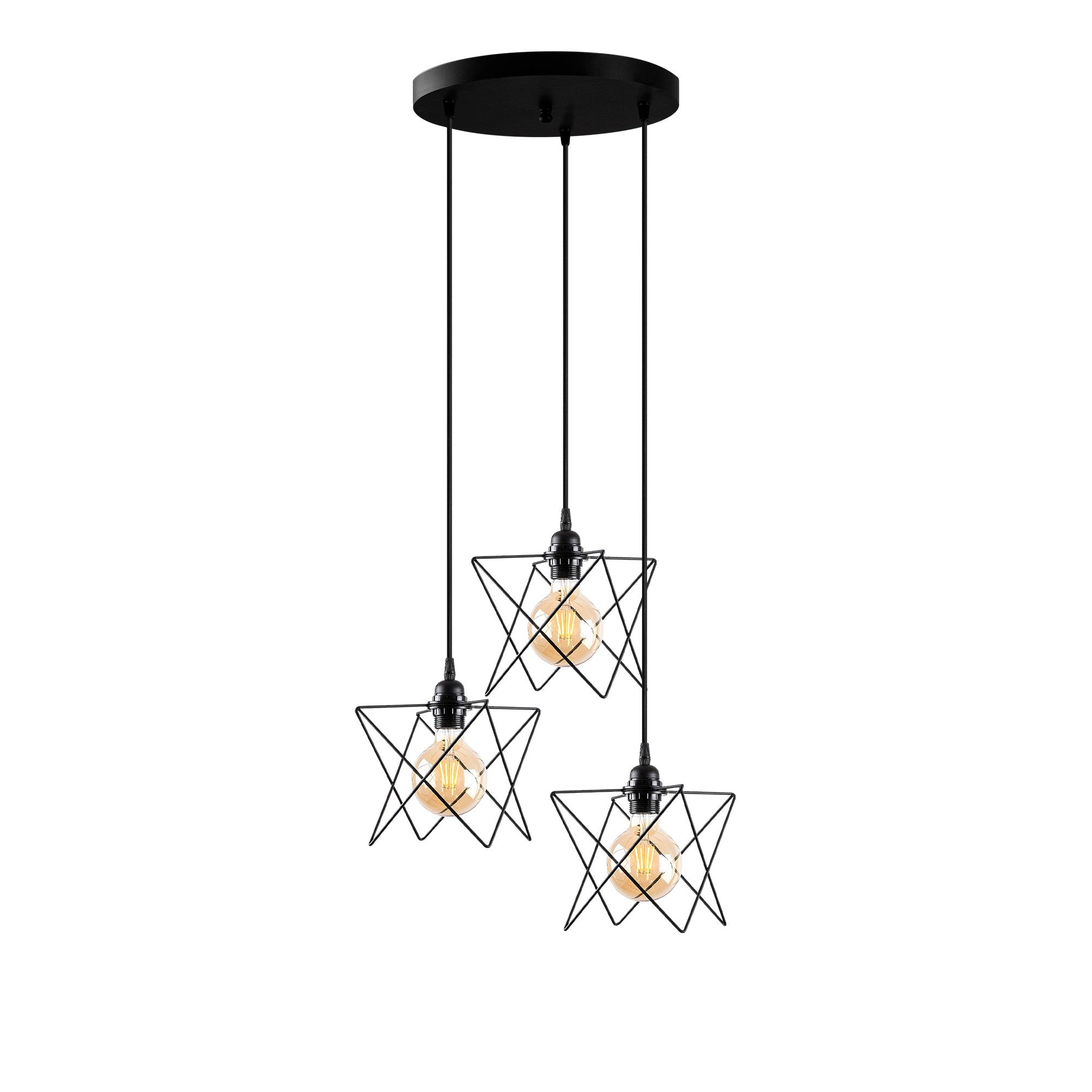 Candeeiro de Teto Industrial, Metal Preto, 54 cm de Diâmetro, Altura Ajustável 30-120 cm, 3 x E27 Máx. 40 W, Iluminação Elegante para Espaços Modernos, IP20