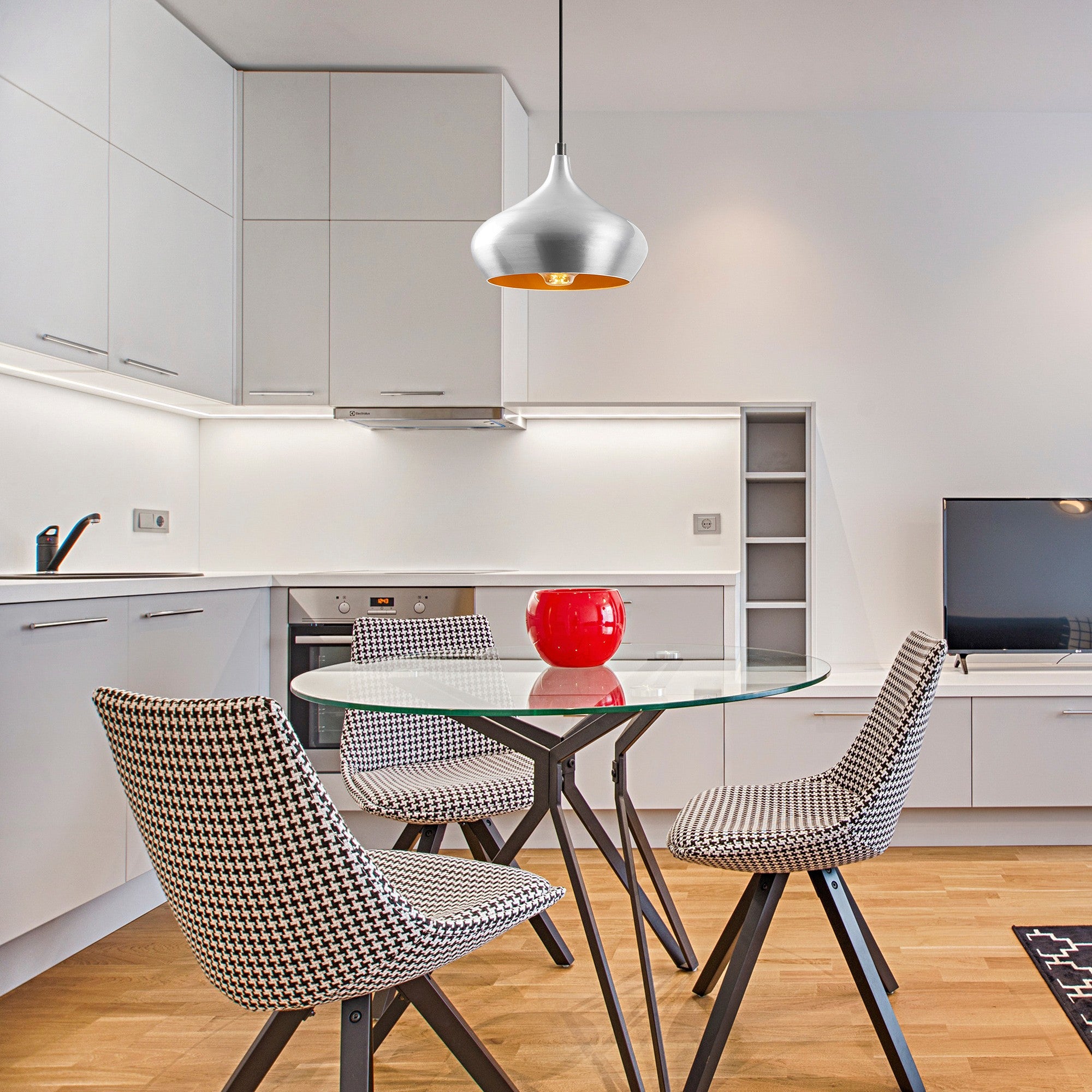 Candeeiro de Teto moderno – 115 cm – Prata e Dourado – Metal