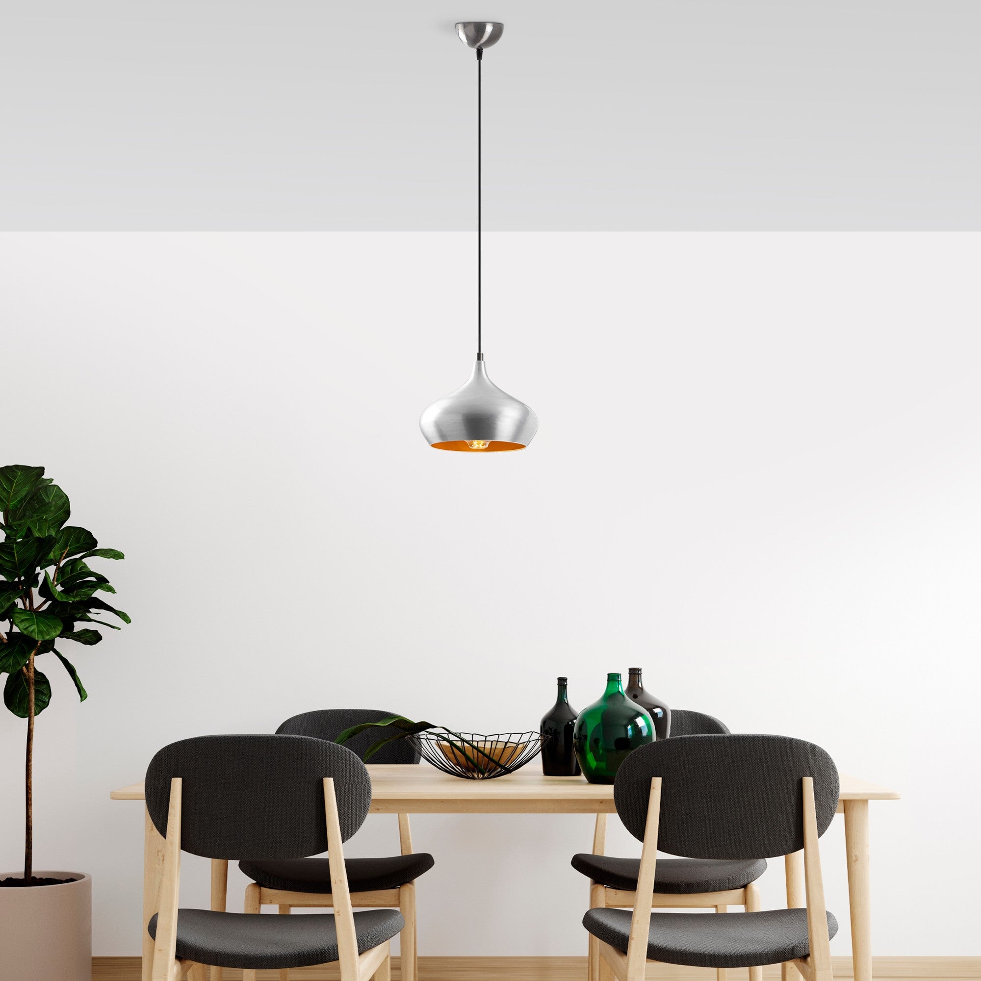 Candeeiro de Teto moderno – 115 cm – Prata e Dourado – Metal