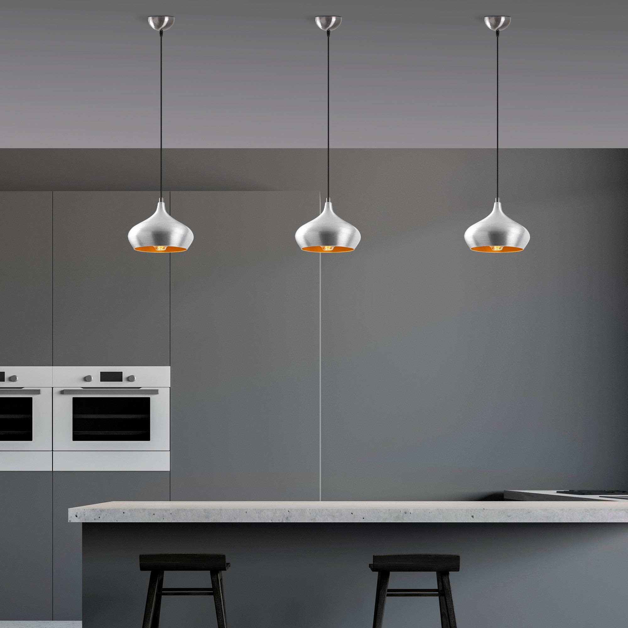 Candeeiro de Teto moderno – 115 cm – Prata e Dourado – Metal