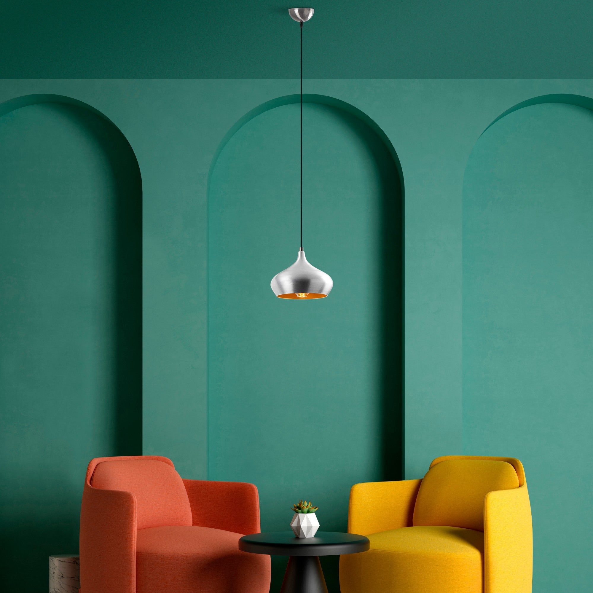 Candeeiro de Teto moderno – 115 cm – Prata e Dourado – Metal