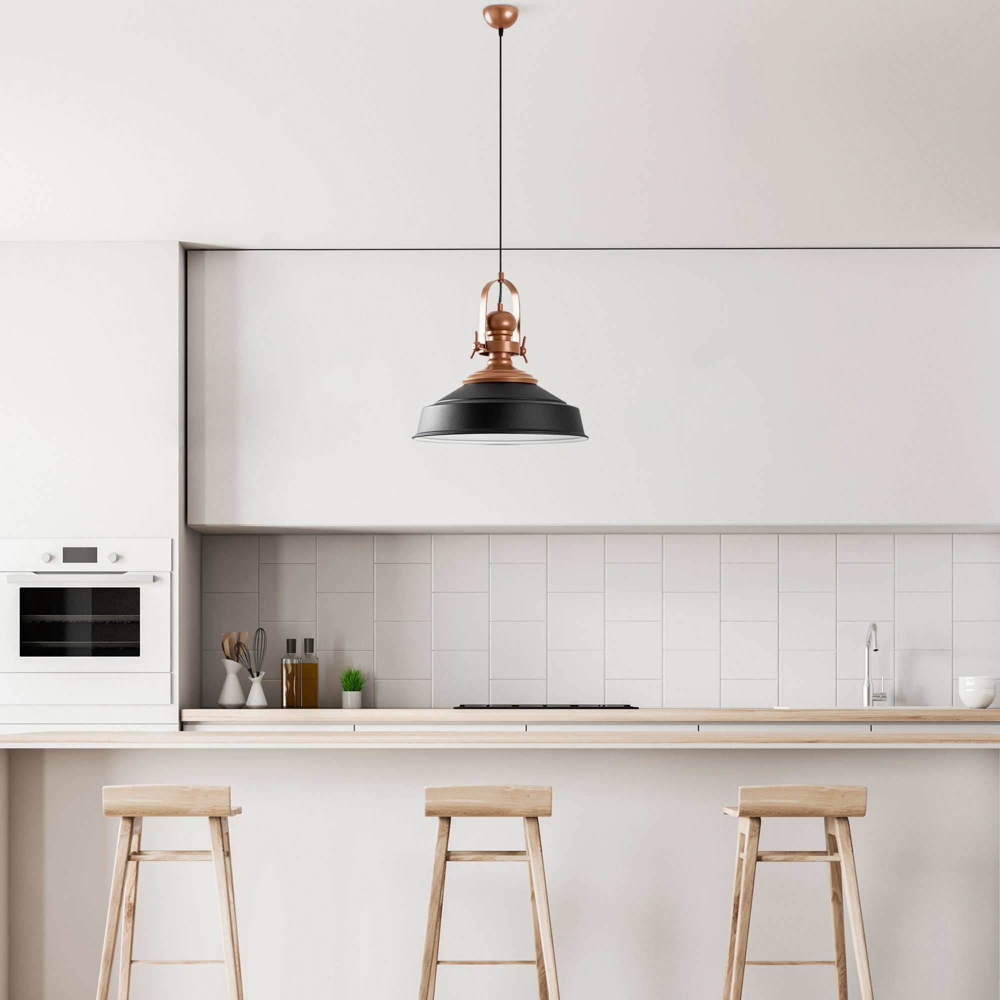 Candeeiro de Teto - 45-130 cm - Preto - Metal