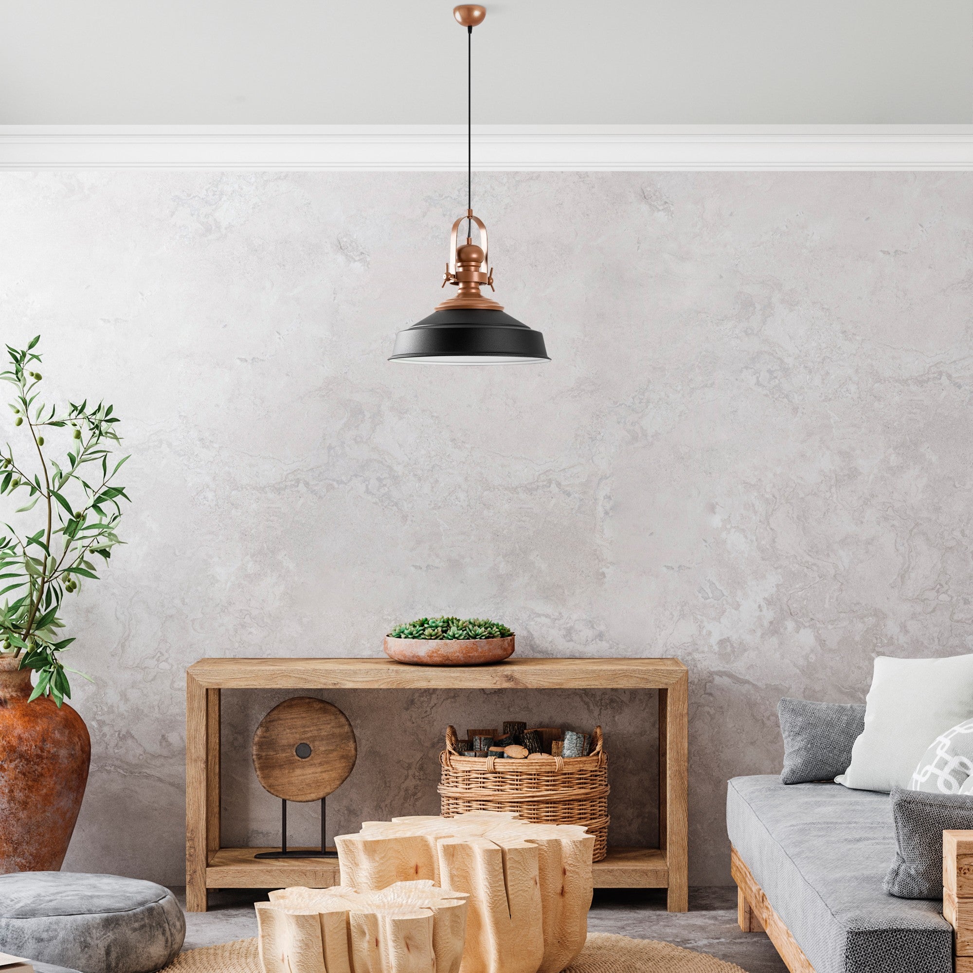 Candeeiro de Teto - 45-130 cm - Preto - Metal