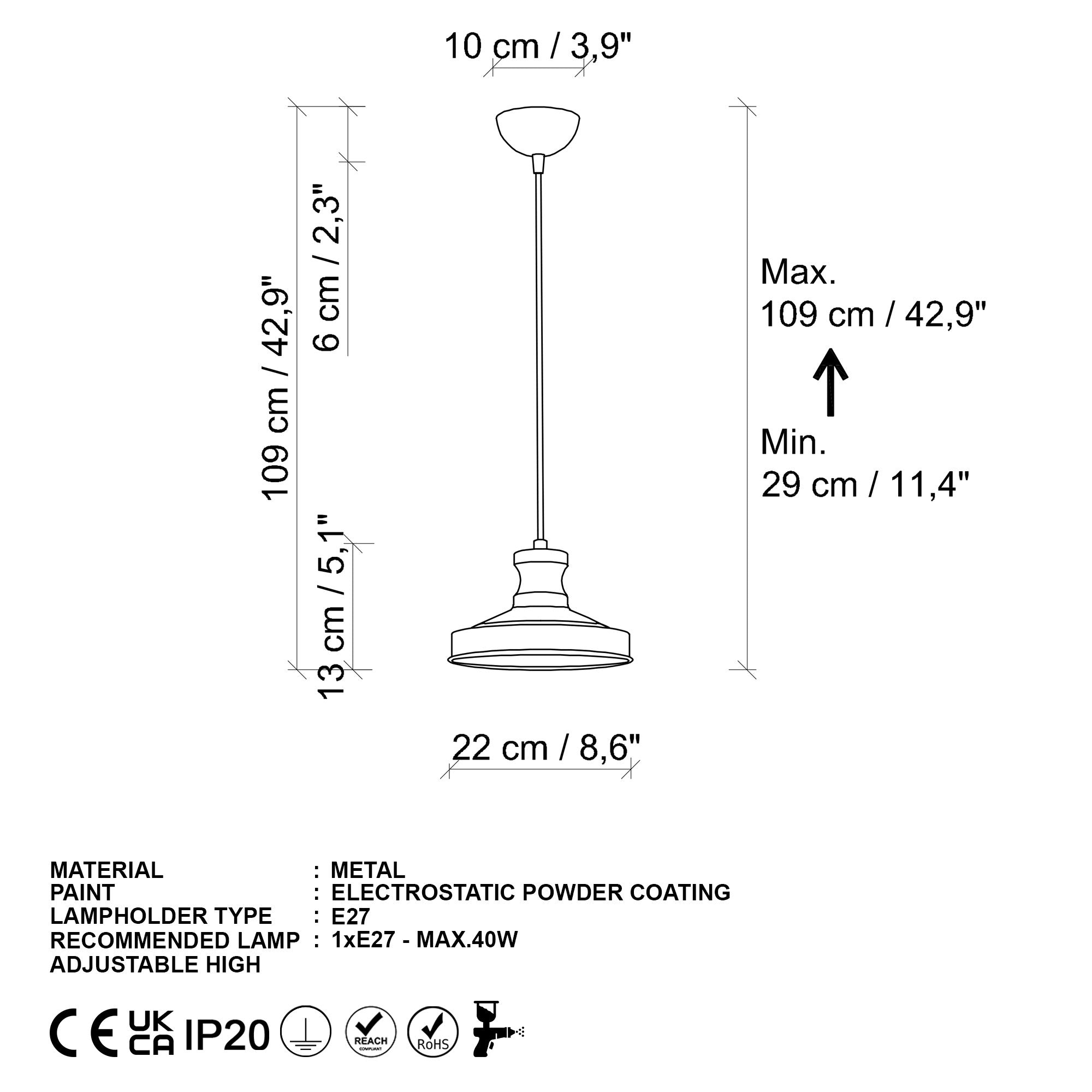 Candeeiro de Teto – 22 cm – Dourado – Metálico
